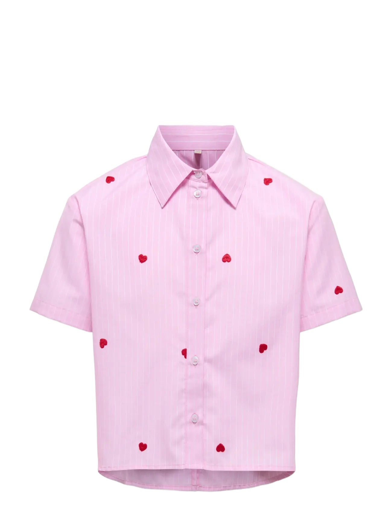 Kids Only KOGNEW LINA SS STRIPE EMB SHIRT WVN - Clothing - BEGONIA PINK / pink/rose