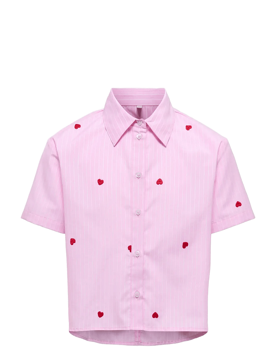 Kids Only - KOGNEW LINA SS STRIPE EMB SHIRT WVN - kurzärmlige hemden - begonia pink - 0