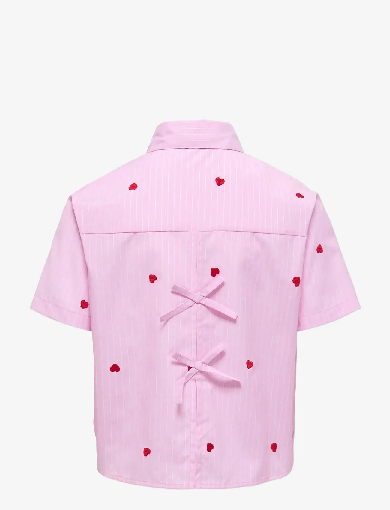 Kids Only - KOGNEW LINA SS STRIPE EMB SHIRT WVN - kortærmede skjorter - begonia pink - 1