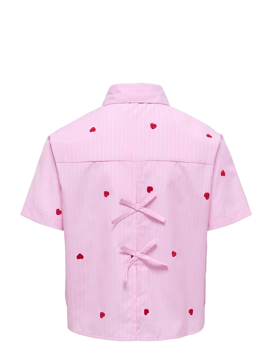 Kids Only - KOGNEW LINA SS STRIPE EMB SHIRT WVN - kurzärmlige hemden - begonia pink - 1