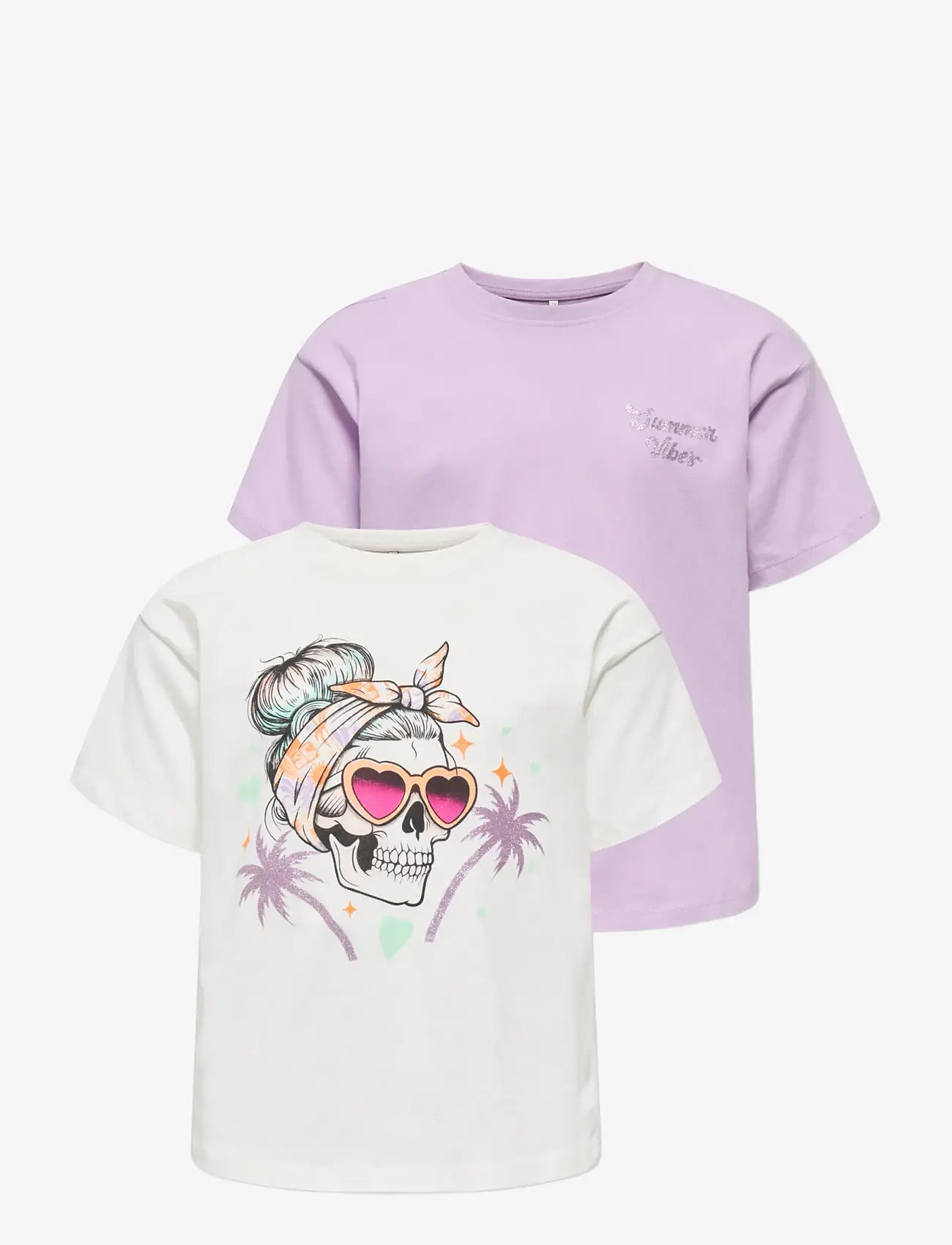 Kids Only - KOGMAIKEN LIFE SKULL SS TOP JRS 2-PACK - kortärmade t-shirts - orchid bloom - 0
