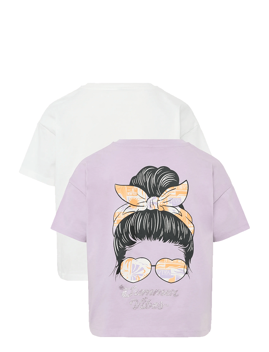 Kids Only - KOGMAIKEN LIFE SKULL SS TOP JRS 2-PACK - kurzärmelige - orchid bloom - 1