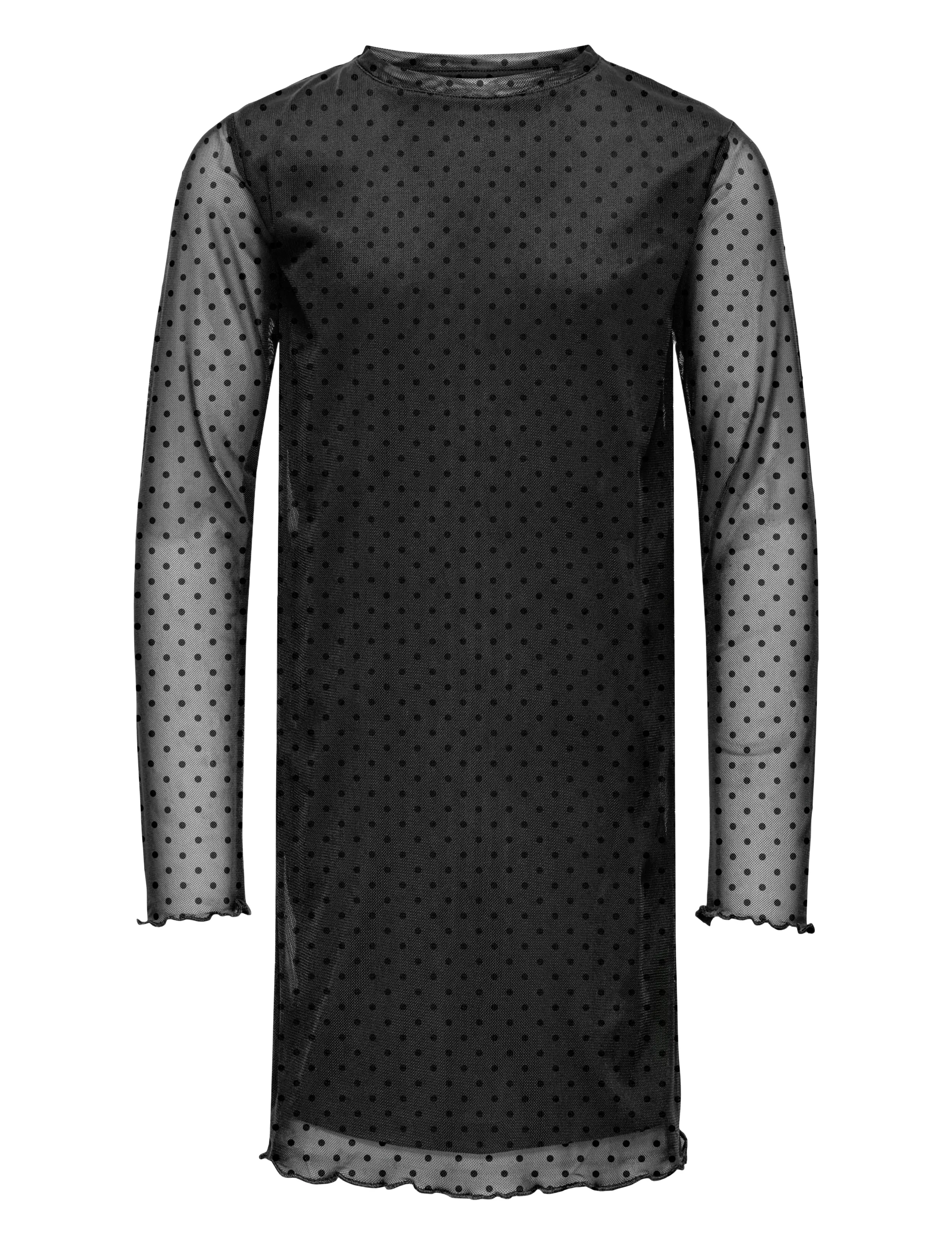 Kids Only Kogdora L/S Mesh Dress Jrs, Børn, Langærmet Prikket Mesh Kjole, Sort, Str: 134-140
