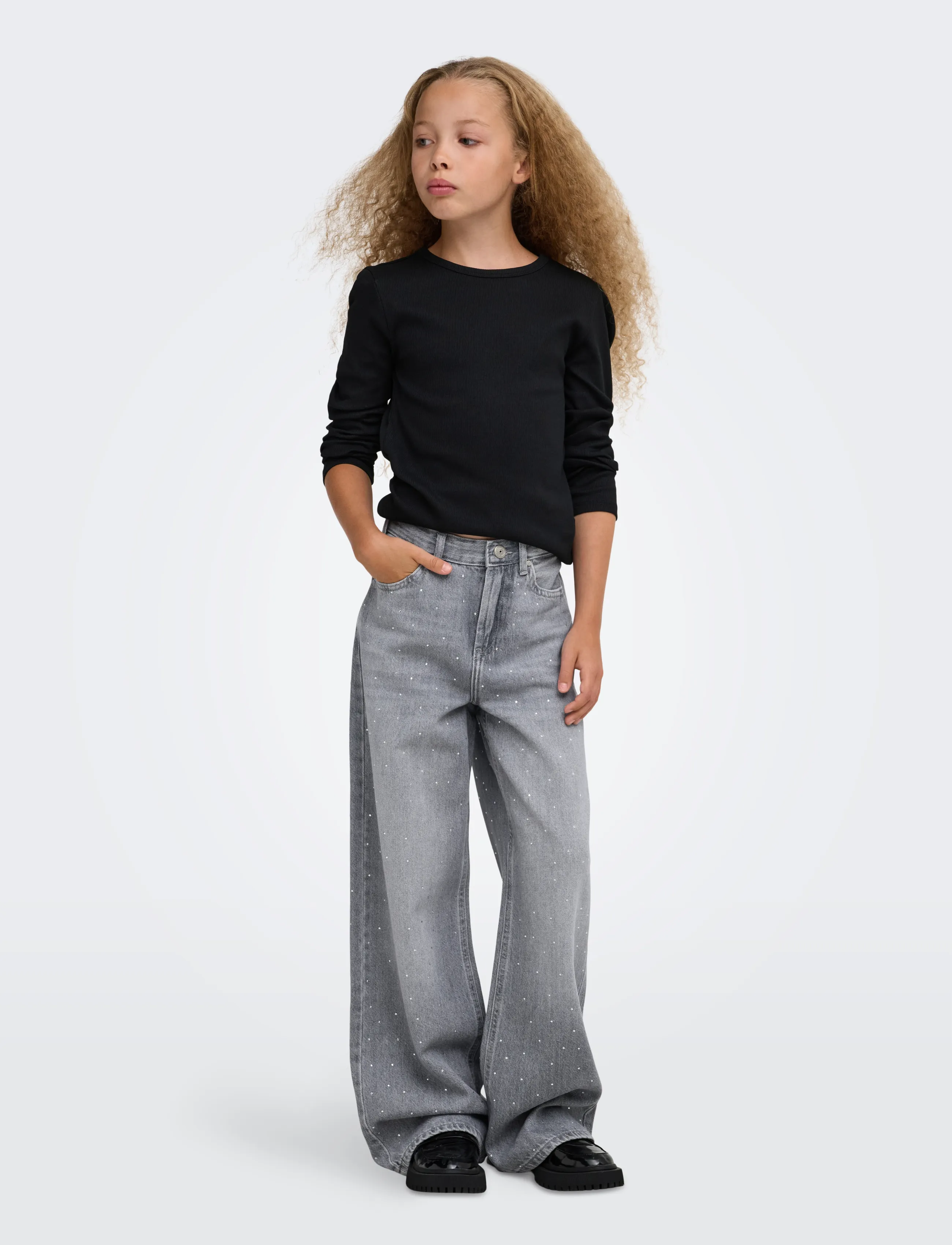 Kids Only - KOGCOBAIN RHS WIDE DNM AZG815 NOOS - jeans met wijde pijpen - light grey denim - 4