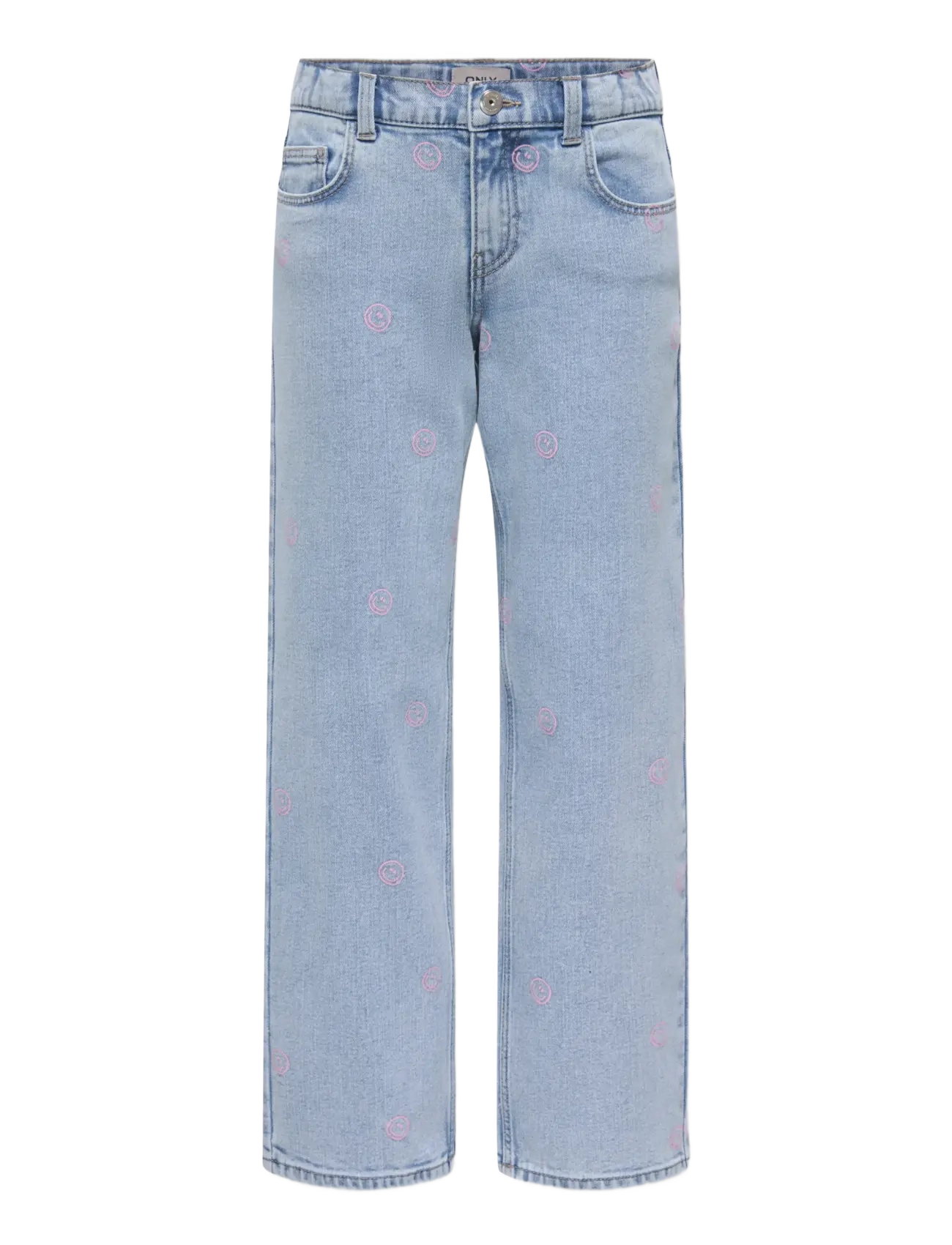 Kids Only Kogrobyn Straight La Smile Dnm Ex, Børn, Smiley Print Lige Ben Jeans, Blå, Str: 134
