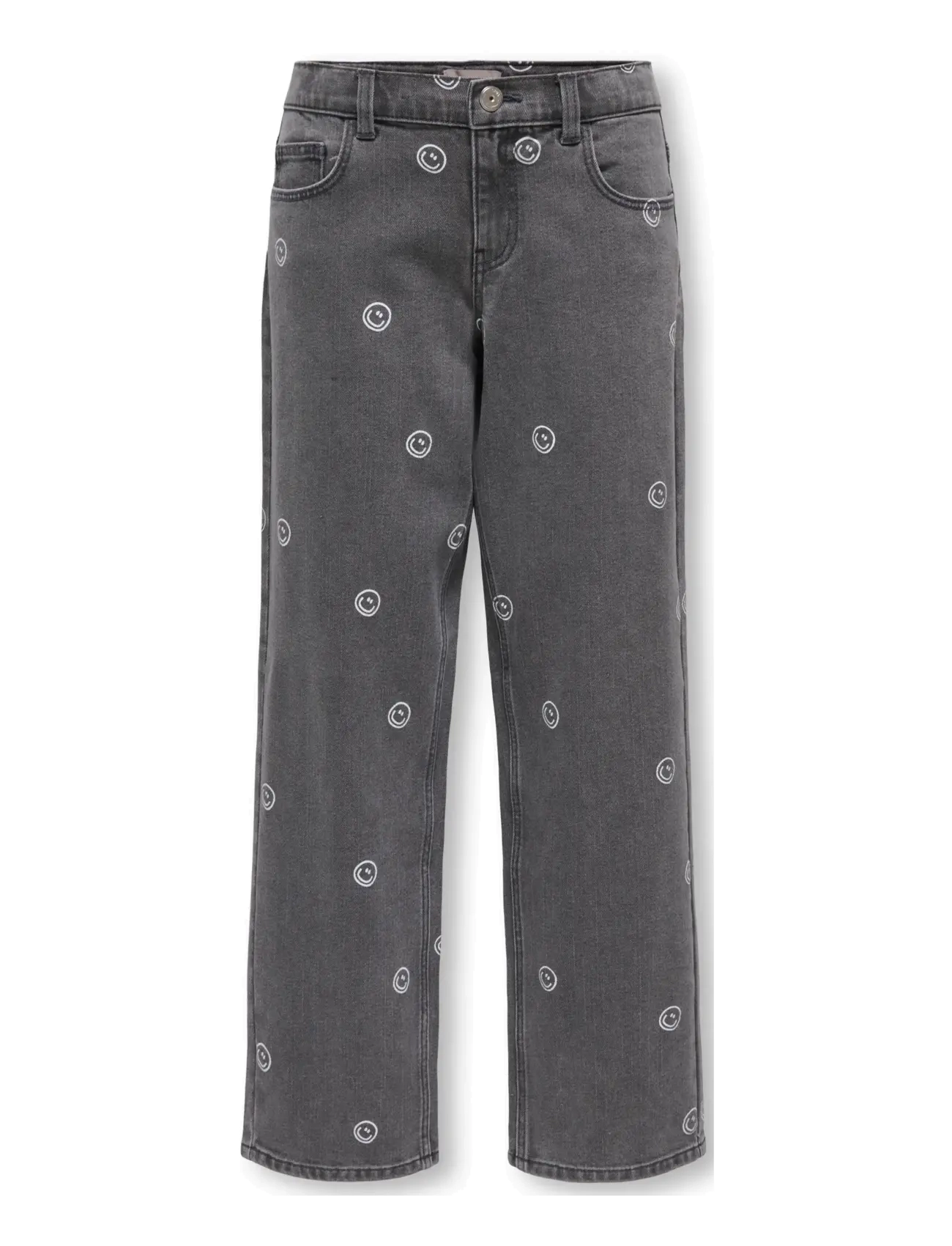 Kids Only Kogrobyn Straight La Smile Dnm Ex, Børn, Smiley Print Lige Ben Jeans, Grå, Str: 152