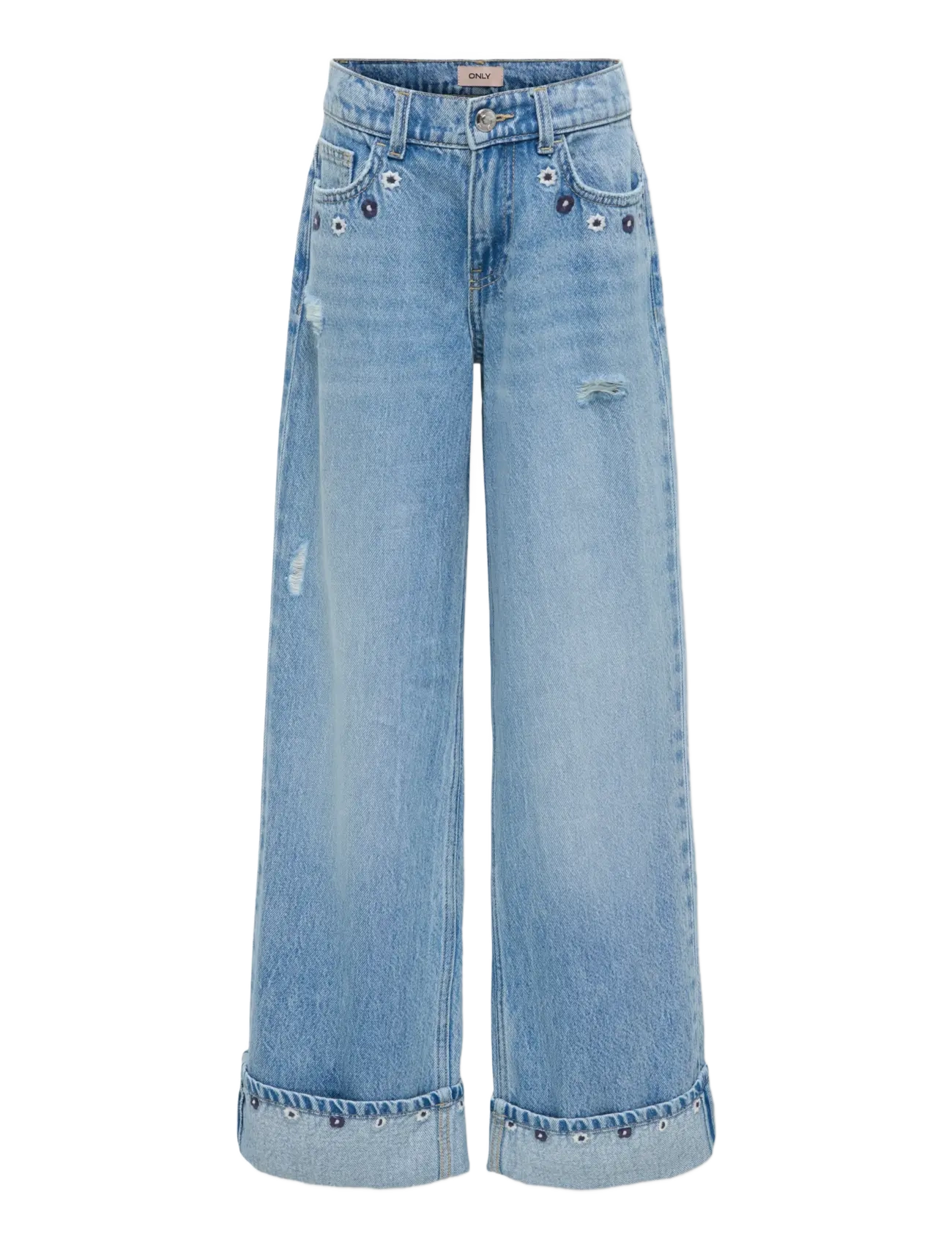 Kids Only KOGMIMI HW WIDE EMB FOLD UP DNM AKM - Bottoms - LIGHT BLUE DENIM / blue