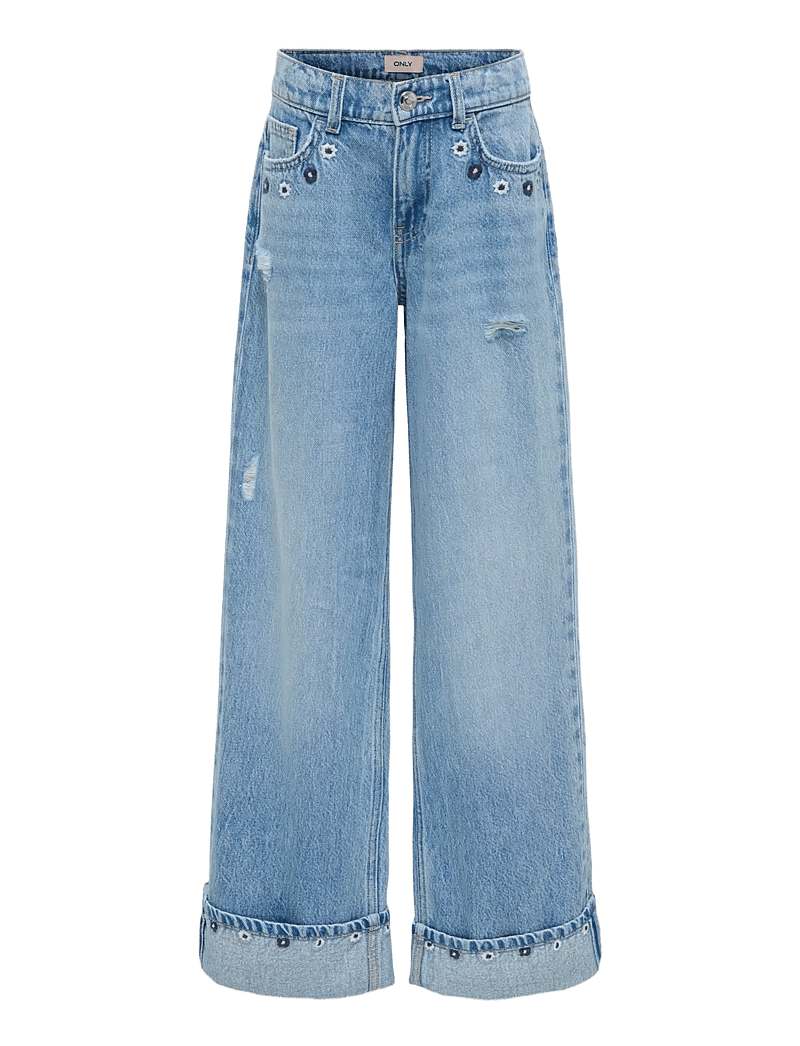 Kids Only - KOGMIMI HW WIDE EMB FOLD UP DNM AKM - pantalons larges - light blue denim - 0