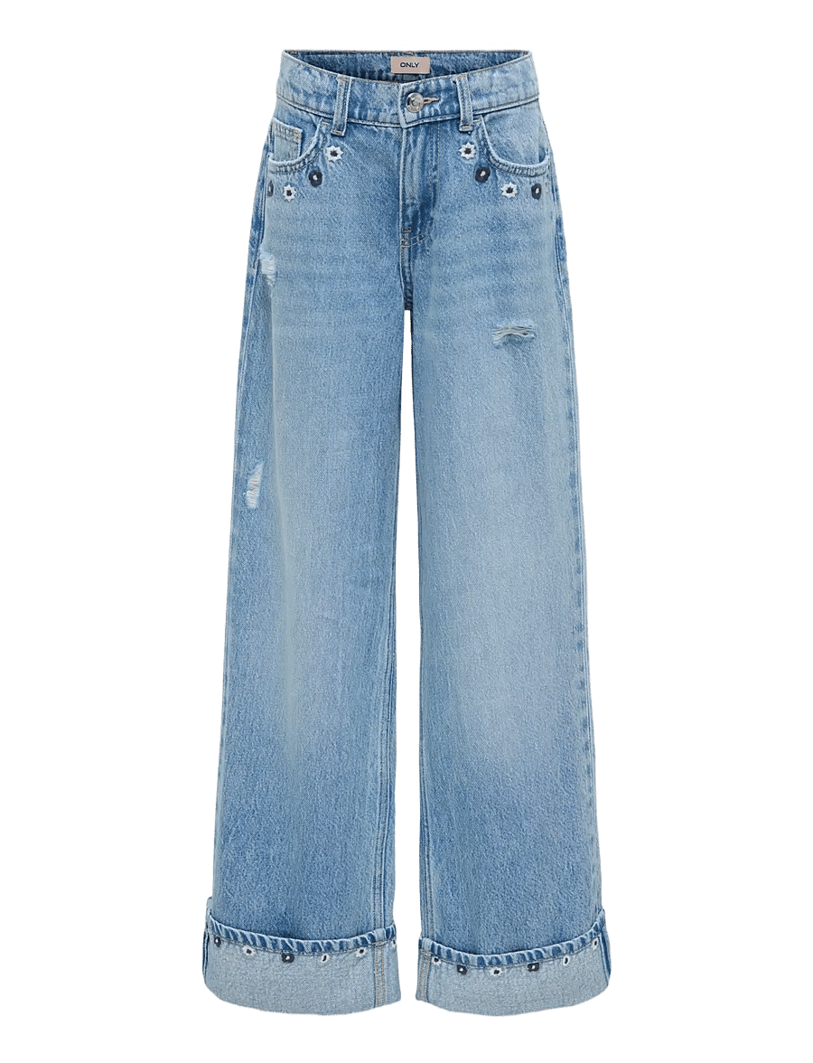 Kids Only - KOGMIMI HW WIDE EMB FOLD UP DNM AKM - brede jeans - light blue denim - 0