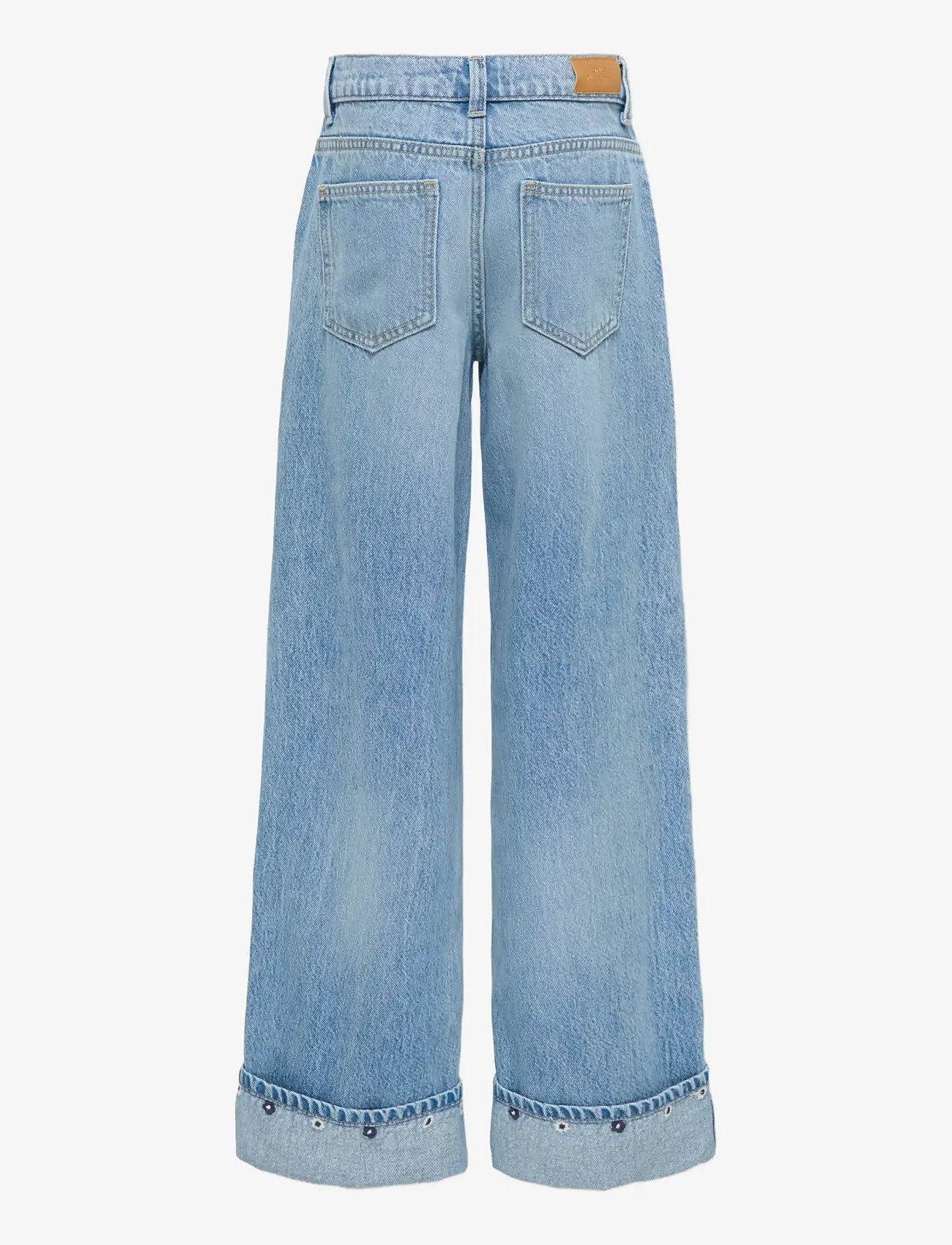 Kids Only - KOGMIMI HW WIDE EMB FOLD UP DNM AKM - pantalons larges - light blue denim - 1