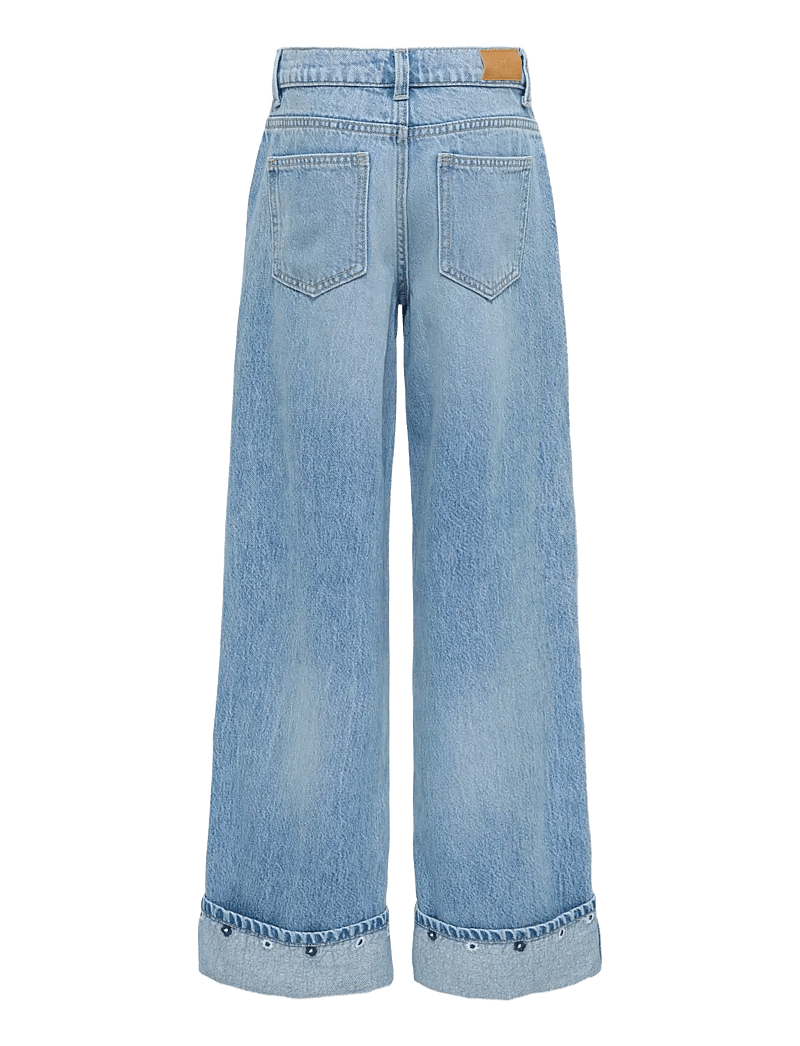 Kids Only - KOGMIMI HW WIDE EMB FOLD UP DNM AKM - pantalons larges - light blue denim - 1