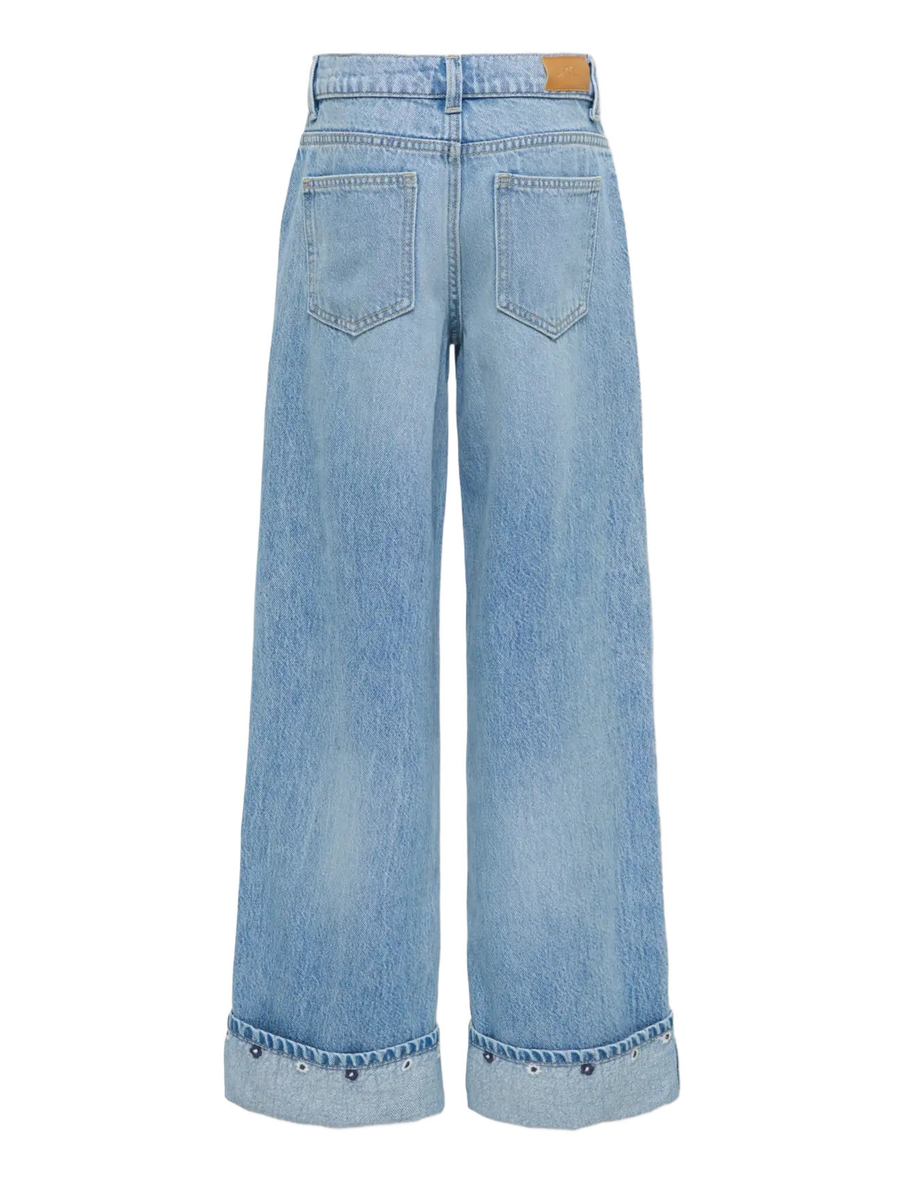 Kids Only - KOGMIMI HW WIDE EMB FOLD UP DNM AKM - brede jeans - light blue denim - 1