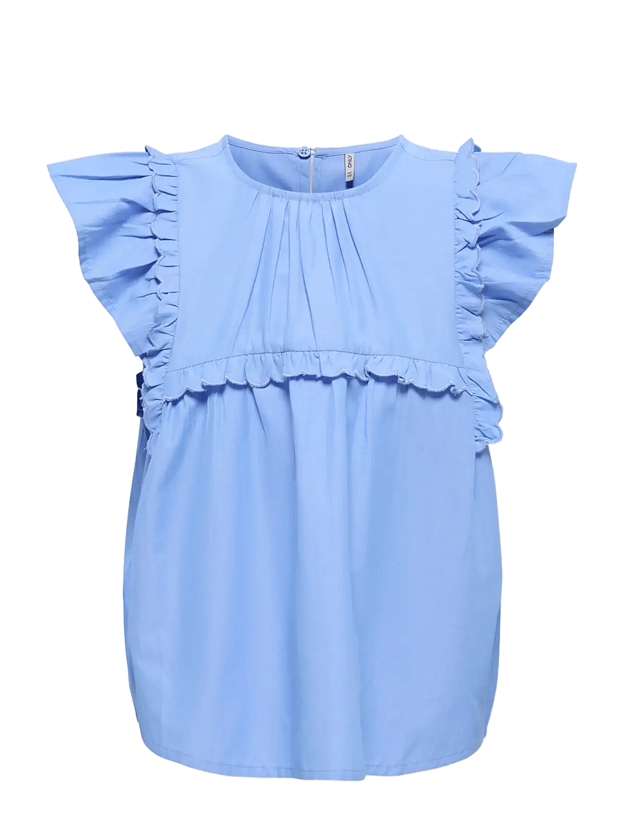 Kids Only - KOGCLARE SS RUFFLE TOP WVN - pluusid ja tuunikad - cornflower blue - 0