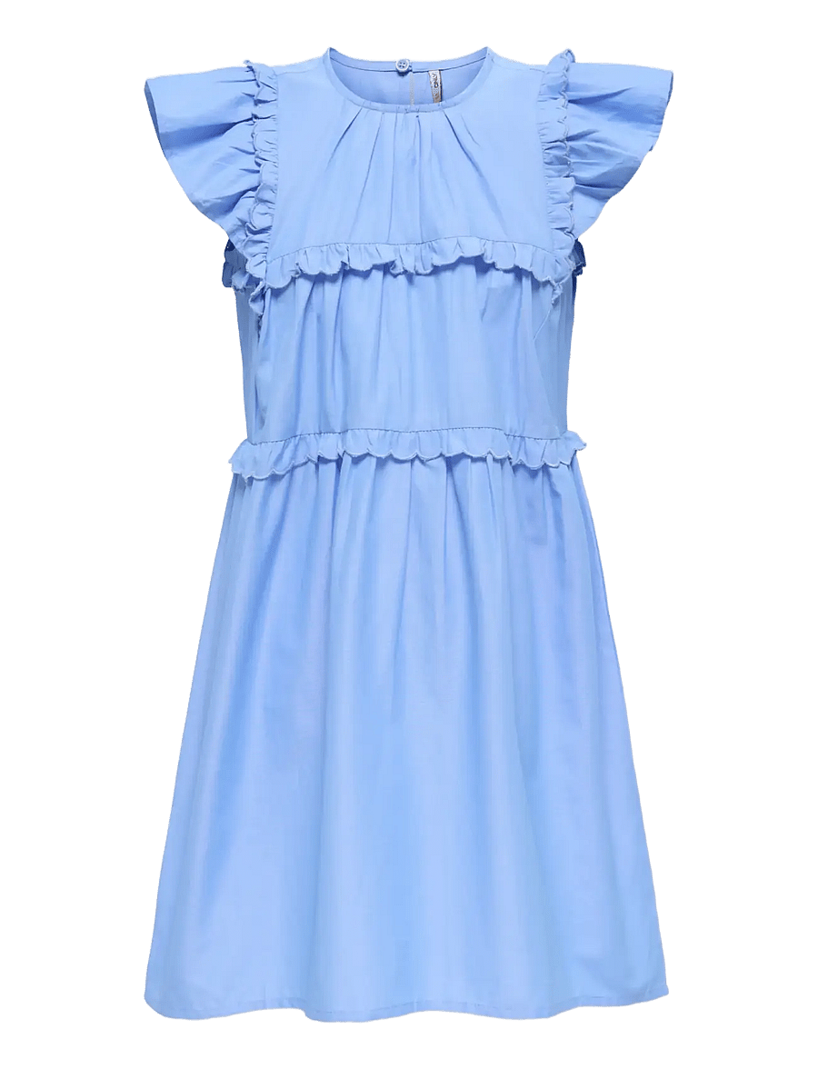 Kids Only - KOGCLARE SS RUFFLE DRESS WVN - stutterma hversdagskjólar - cornflower blue - 0