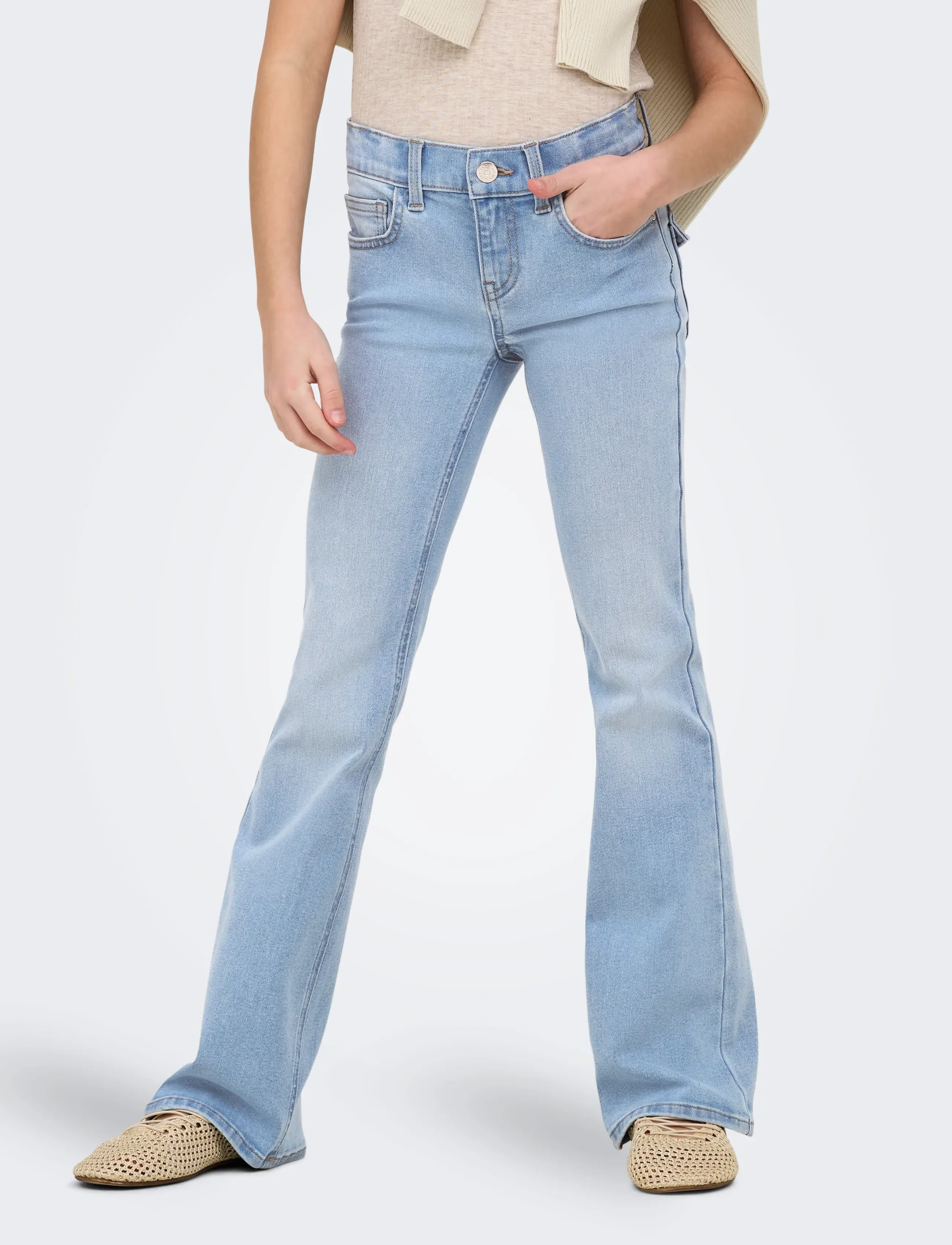 Kids Only KOGPHOEBE LW BACK POC FLARED DNM BOX - Bootcut jeans - LIGHT BLUE DENIM / blue