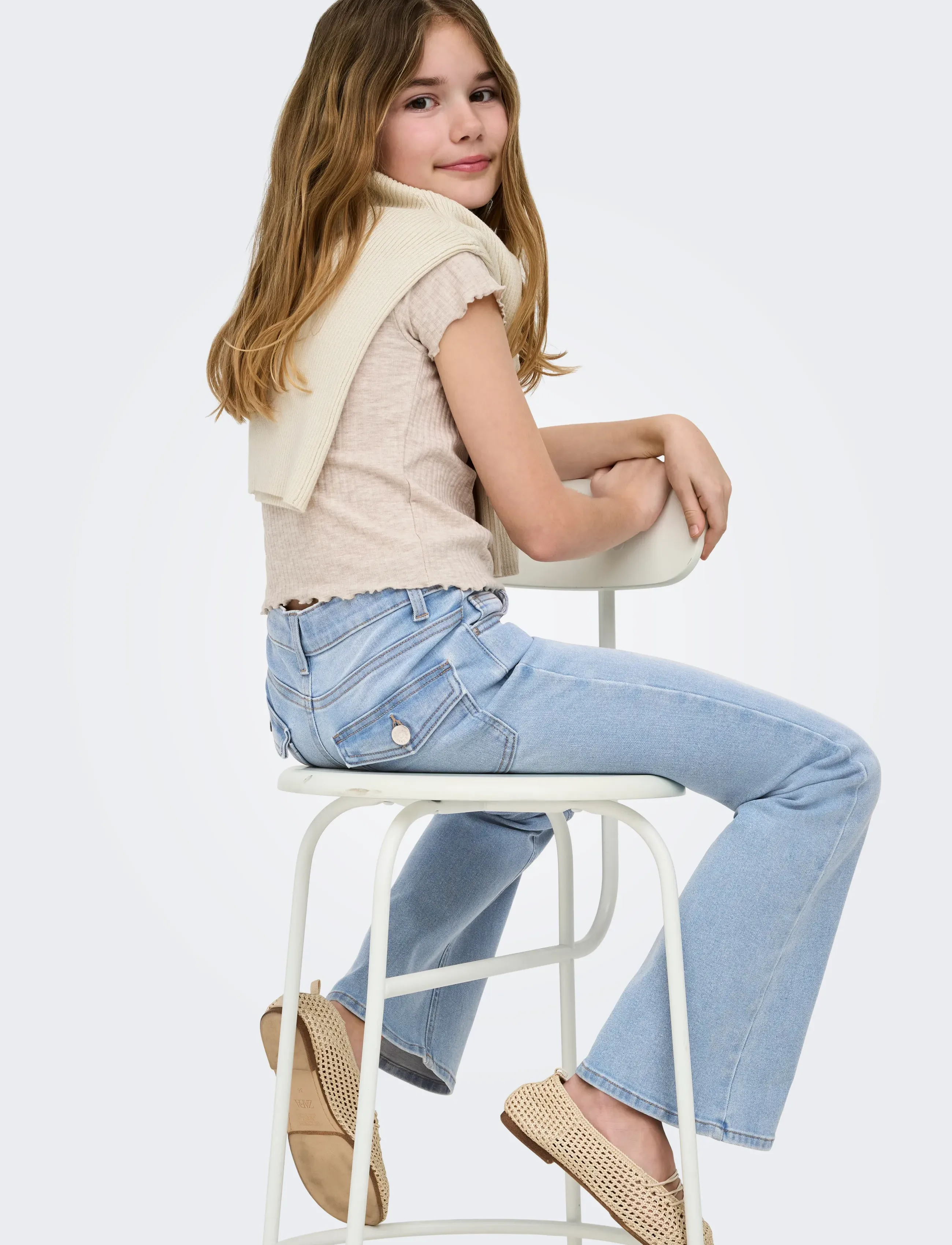 Kids Only - KOGPHOEBE LW BACK POC FLARED DNM BOX - bootcut jeans - light blue denim - 5
