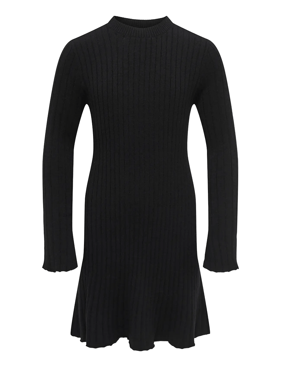 Kids Only - KOGMICHELLA LS O-NECK DRESS KNT - langärmelige freizeitkleider - black - 0