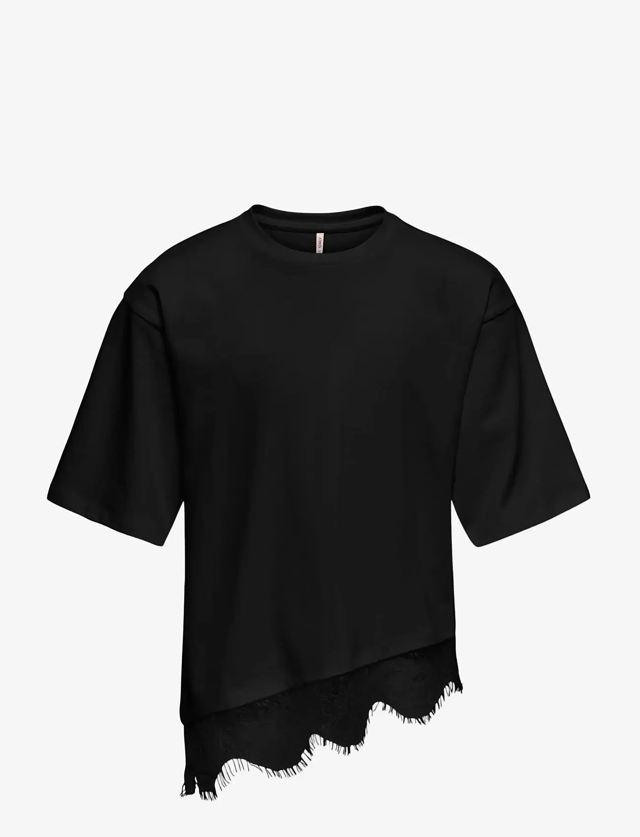 Kids Only - KOGKAMIL S/S ASSYMETRIC LACE TEE JRS - lühikeste varrukatega t-särgid - black - 0