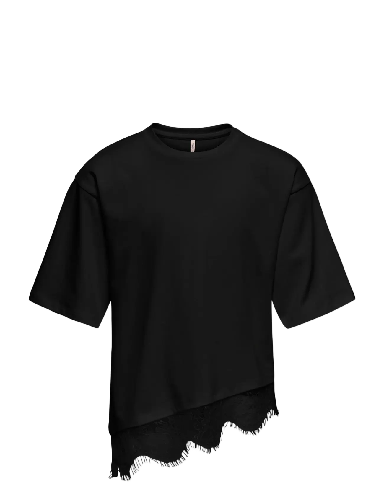 Kids Only KOGKAMIL S/S ASSYMETRIC LACE TEE JRS - Alussärgid - BLACK / black