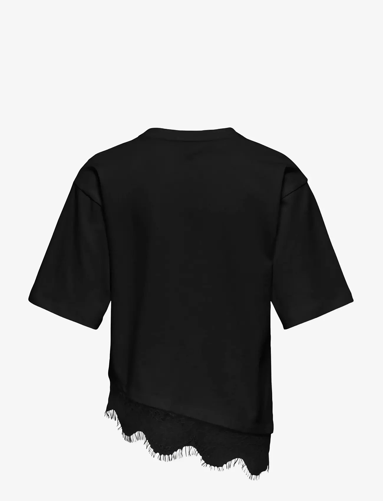 Kids Only - KOGKAMIL S/S ASSYMETRIC LACE TEE JRS - lühikeste varrukatega t-särgid - black - 1
