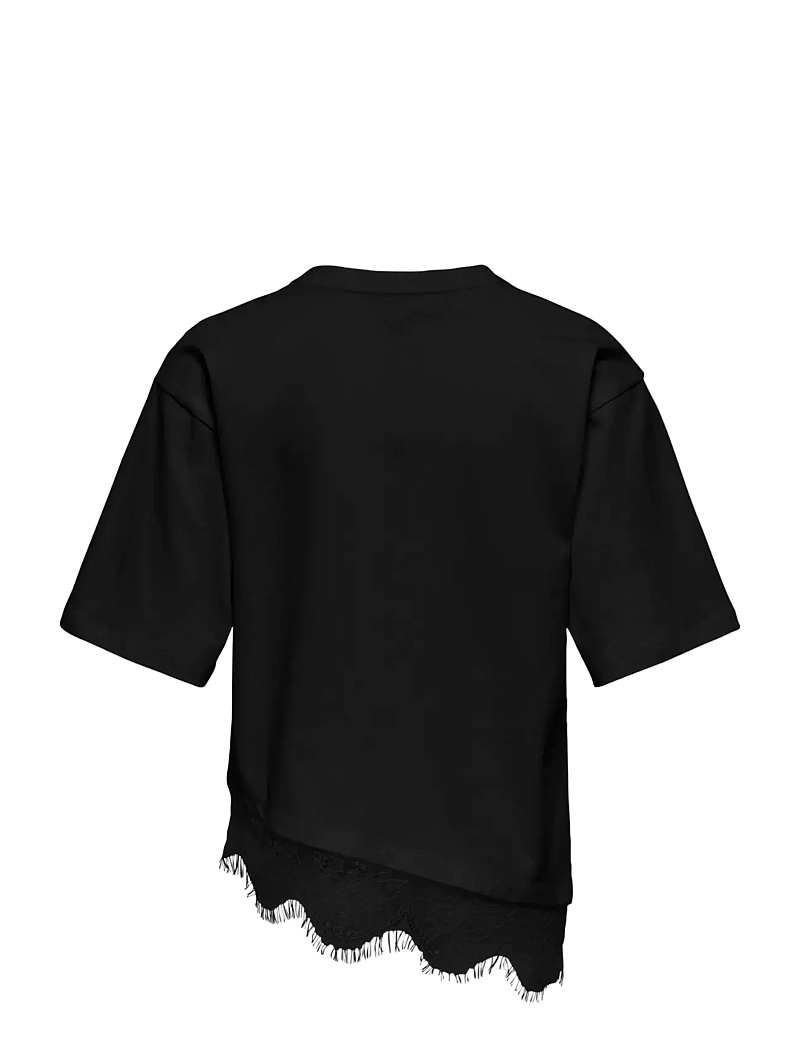 Kids Only - KOGKAMIL S/S ASSYMETRIC LACE TEE JRS - lühikeste varrukatega t-särgid - black - 1