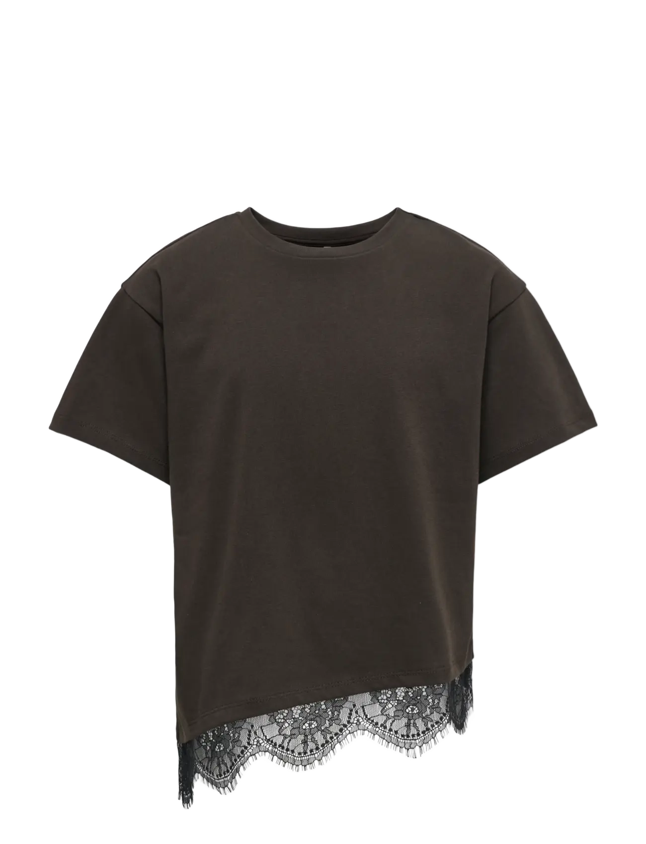 Kids Only KOGKAMIL S/S ASSYMETRIC LACE TEE JRS - Overdele - CHOCOLATE TORTE / brown