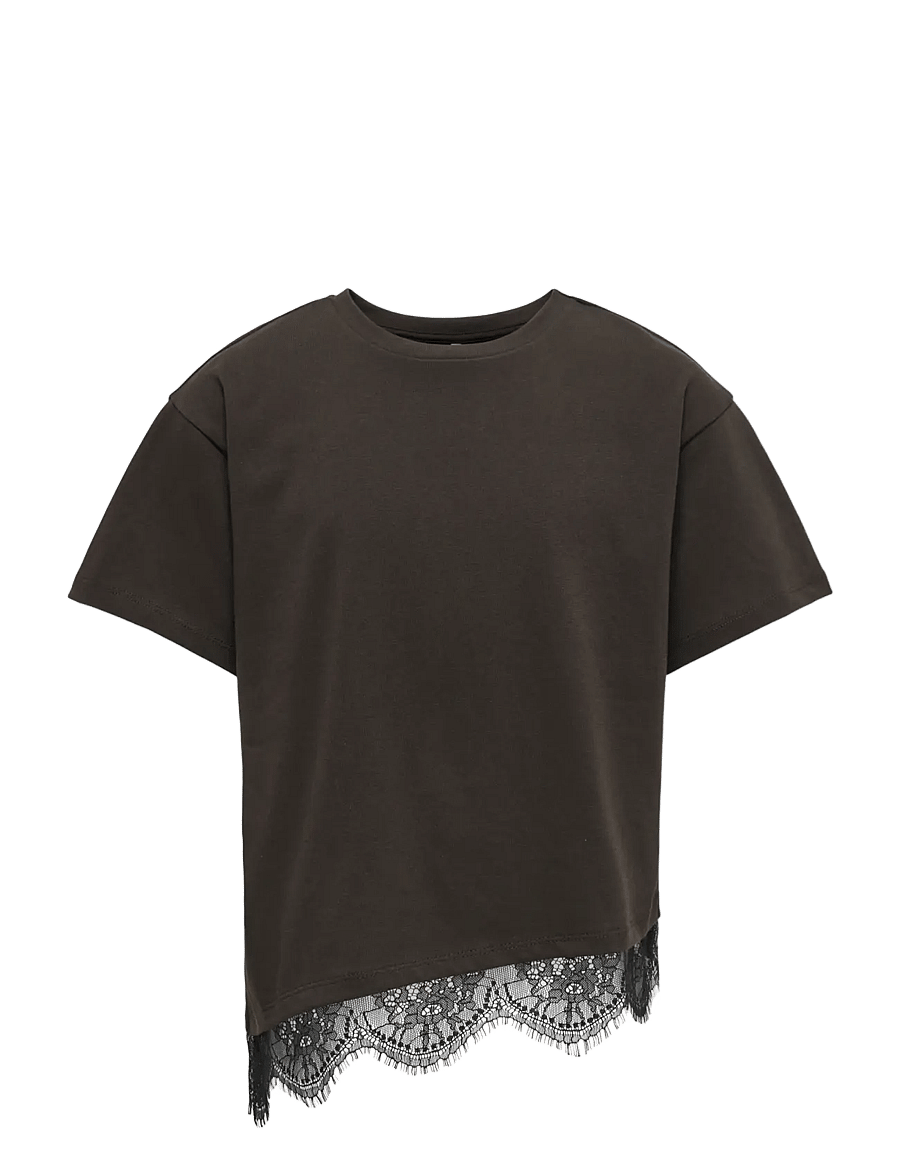 Kids Only - KOGKAMIL S/S ASSYMETRIC LACE TEE JRS - kortermede t-skjorter - chocolate torte - 0