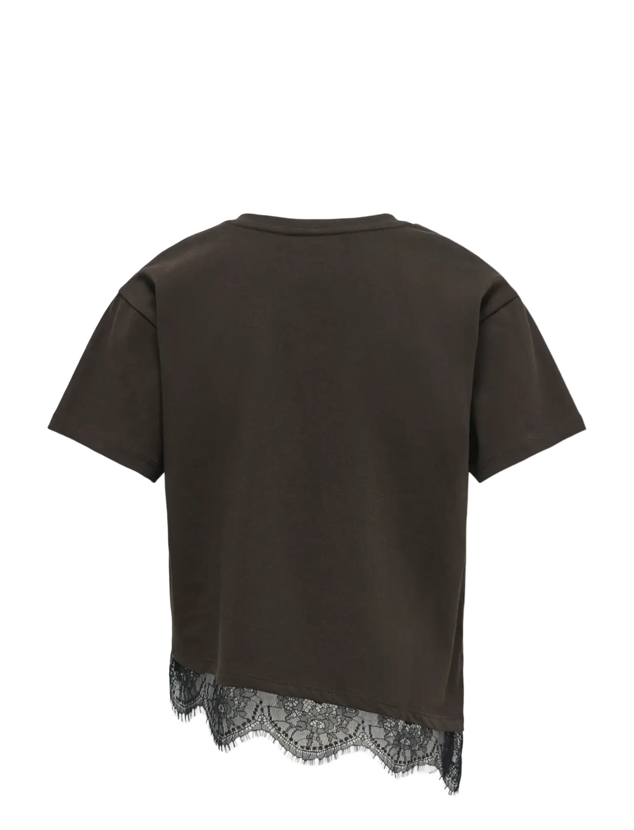 Kids Only - KOGKAMIL S/S ASSYMETRIC LACE TEE JRS - short-sleeved t-shirts - chocolate torte - 1