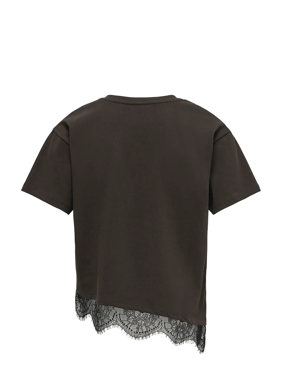 Kids Only - KOGKAMIL S/S ASSYMETRIC LACE TEE JRS - kortermede t-skjorter - chocolate torte - 1