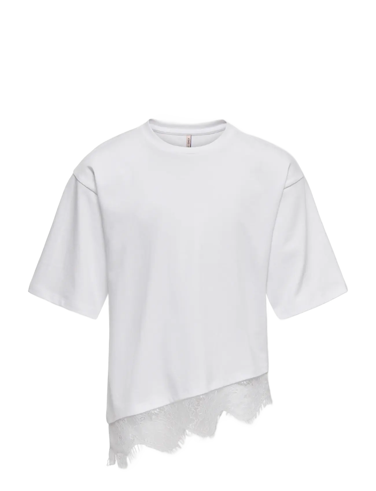 Kids Only KOGKAMIL S/S ASSYMETRIC LACE TEE JRS - Alussärgid - WHITE / white