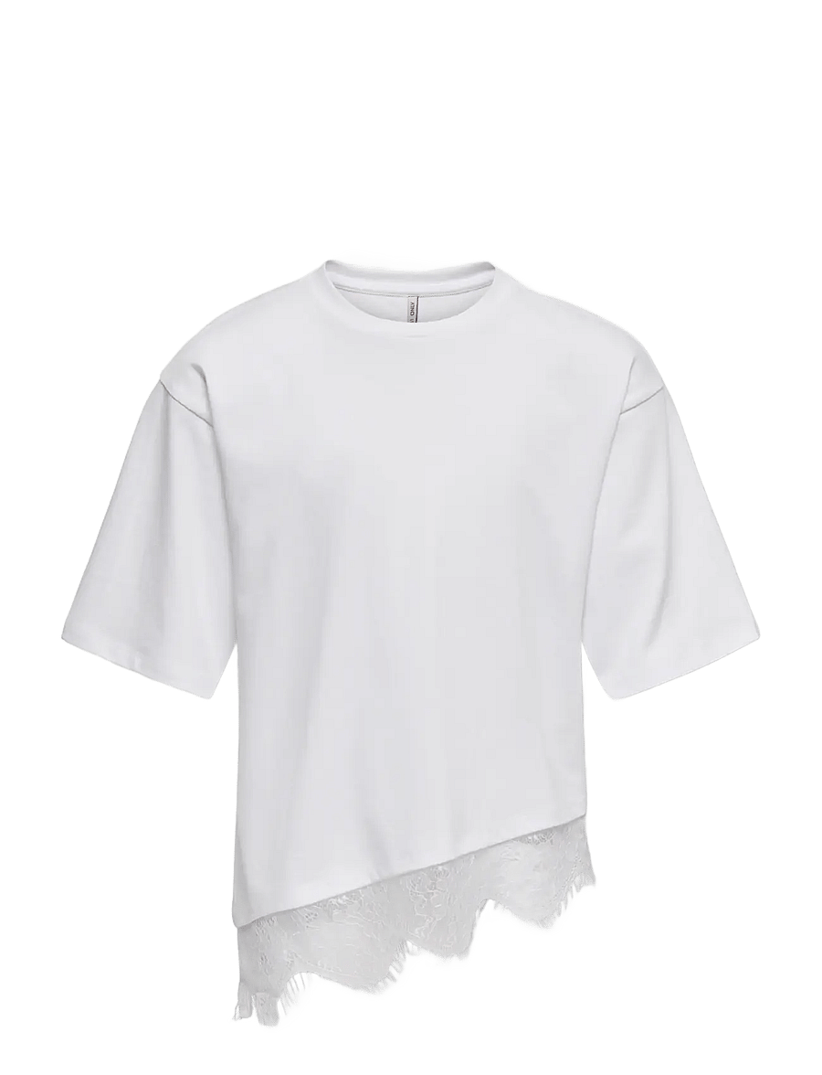 Kids Only - KOGKAMIL S/S ASSYMETRIC LACE TEE JRS - kortærmede t-shirts - white - 0