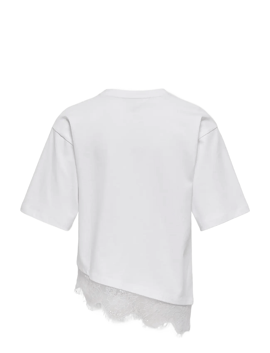 Kids Only - KOGKAMIL S/S ASSYMETRIC LACE TEE JRS - kortærmede t-shirts - white - 1