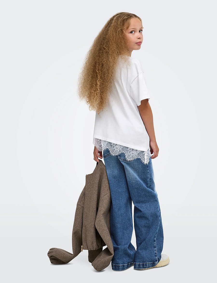 Kids Only - KOGKAMIL S/S ASSYMETRIC LACE TEE JRS - kortærmede t-shirts - white - 3