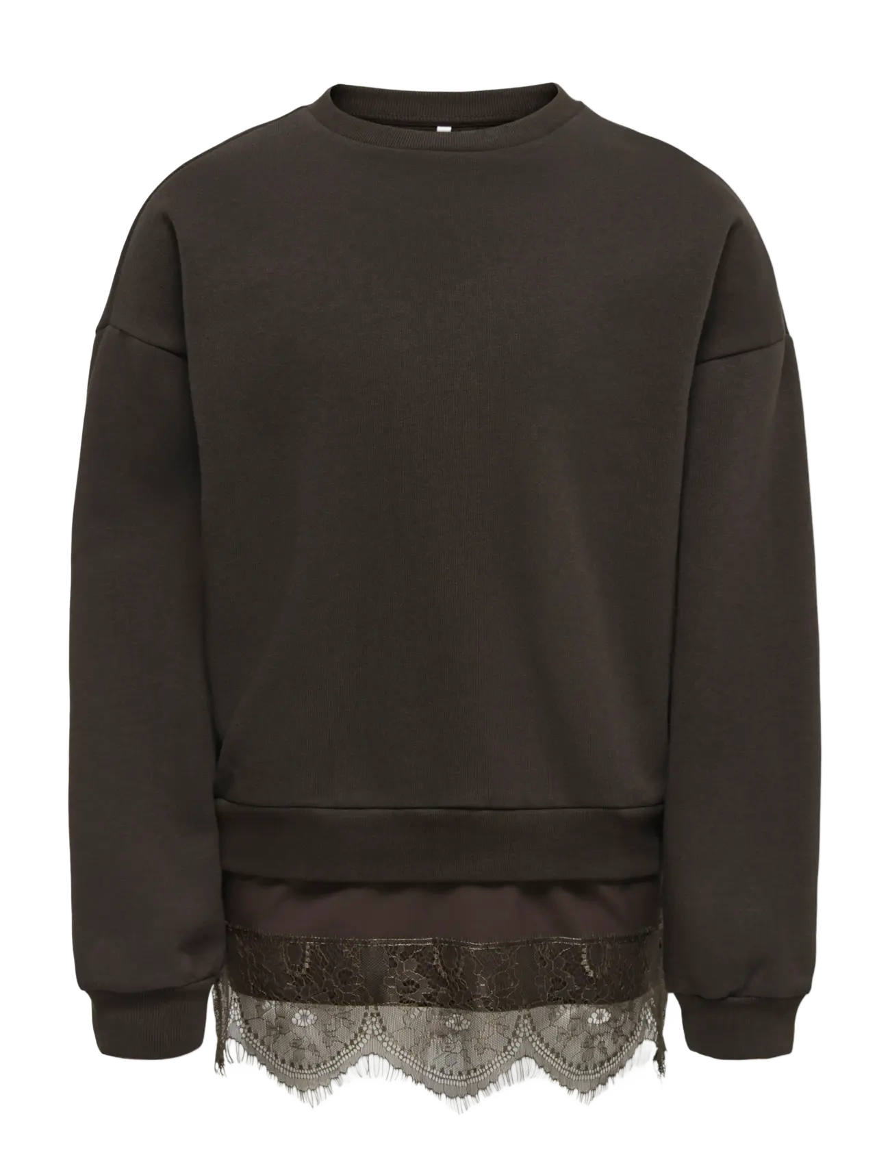 Kids Only KOGSWANNA LS CREW SATEEN LACE BRU EX SWT - Sweatshirts & Hoodies - COFFEE BEAN / brown