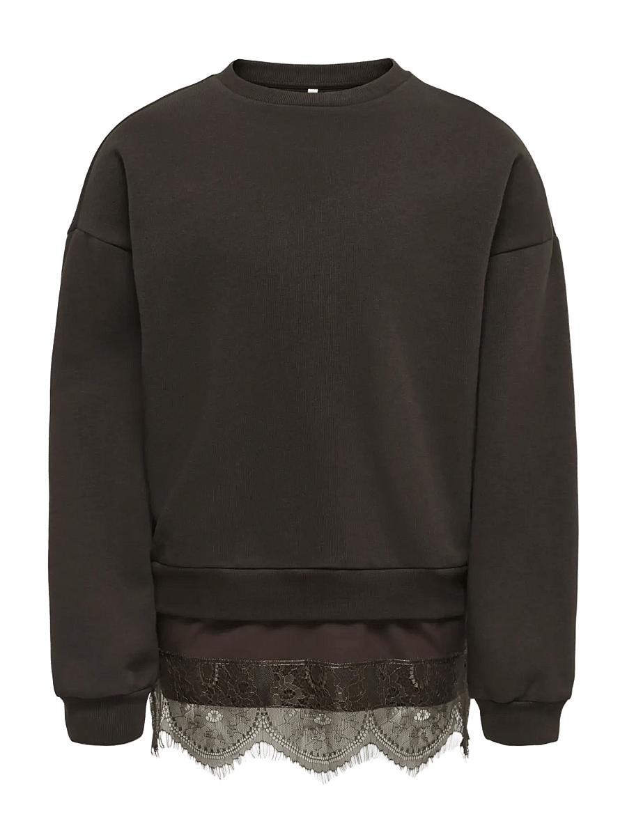 Kids Only - KOGSWANNA LS CREW SATEEN LACE BRU EX SWT - pullover - coffee bean - 0