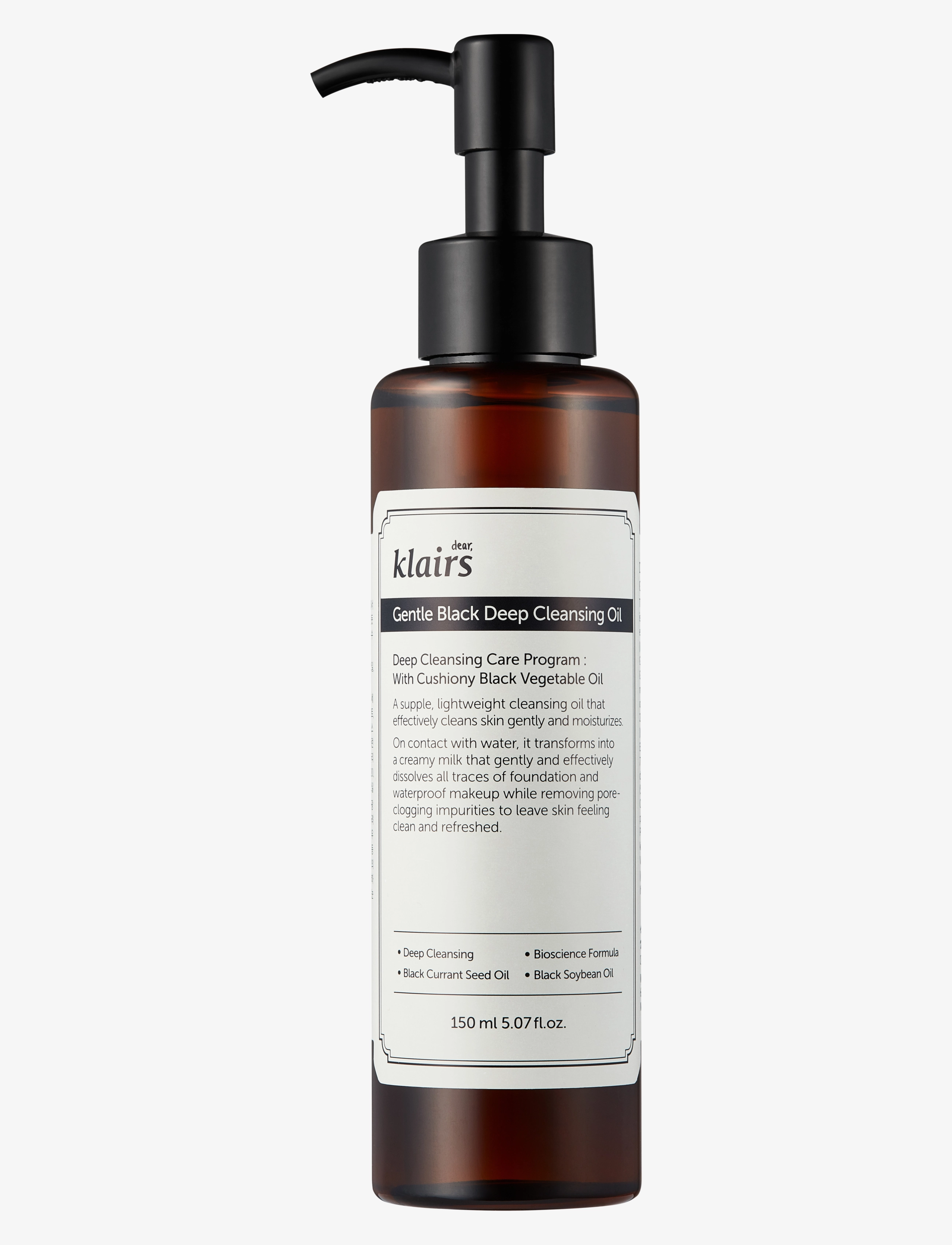 Klairs Gentle Black Deep Cleansing Oil, Vinegar & Dressing Bottles Cleanser, Nude, Str: 150 ml