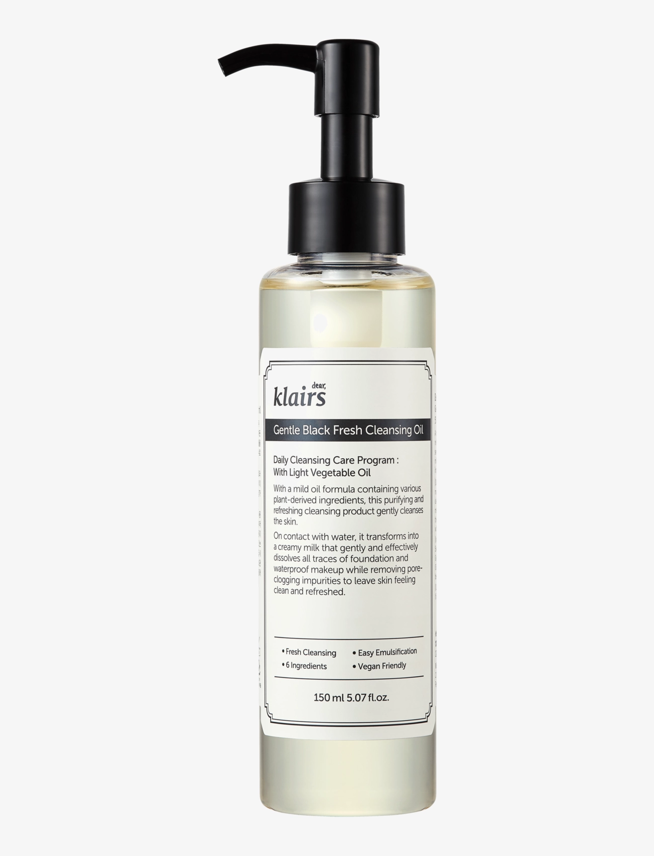 Klairs Gentle Black Fresh Cleansing Oil Full Size, Vinegar & Dressing Bottles Cleanser, Nude, Str: 150 ML