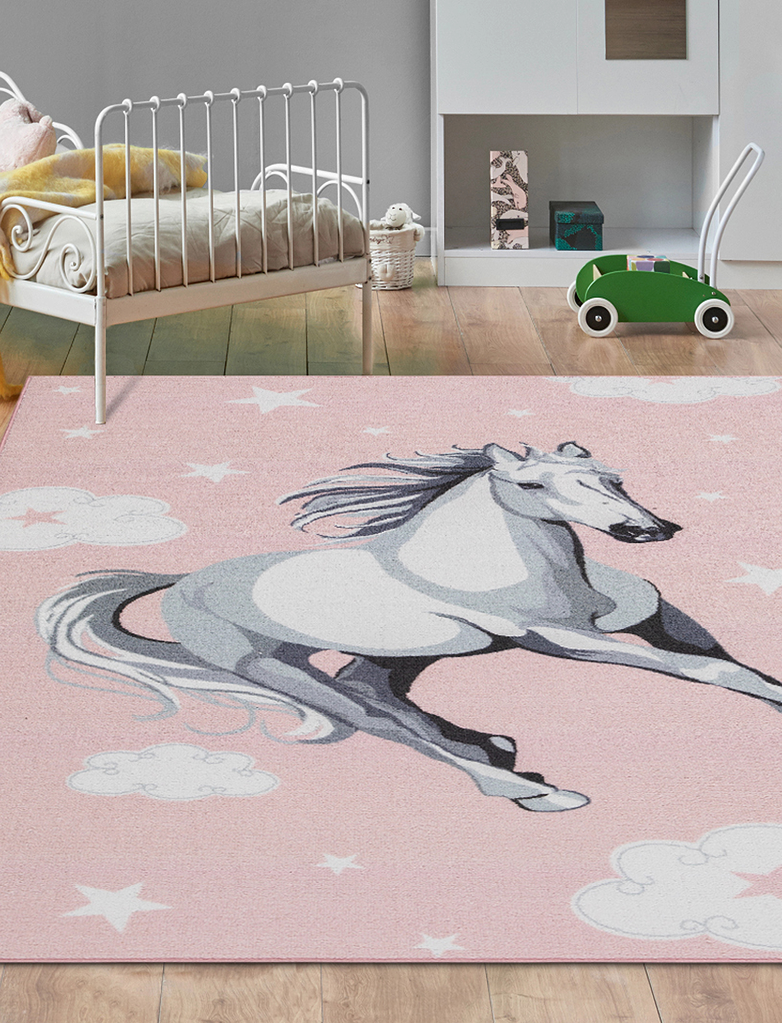 KM Home Play Häst, 120X160 cm, Pink, Tæpper Og Gulvtæpper > Rektangulære Tæpper, Børn