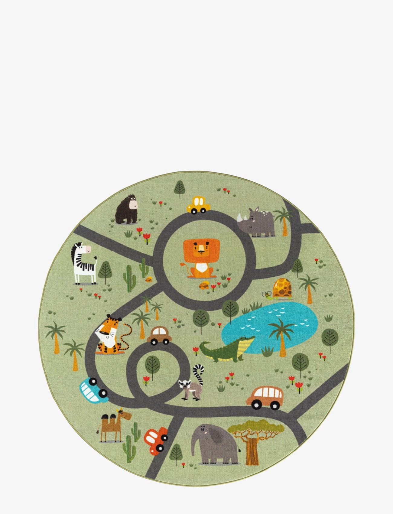 KM Home Play Animals, Rundt tæppe, Multi/mønstret, Str: 120X120CM ROUND