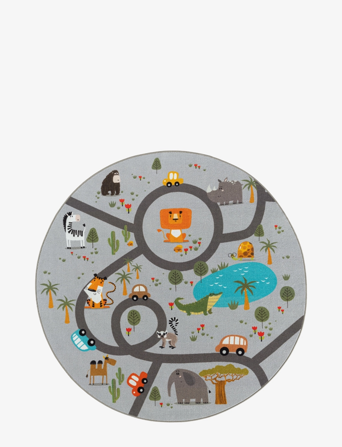 KM Home Play Animals, Rundt tæppe, Multi/mønstret, Str: 120X120CM ROUND