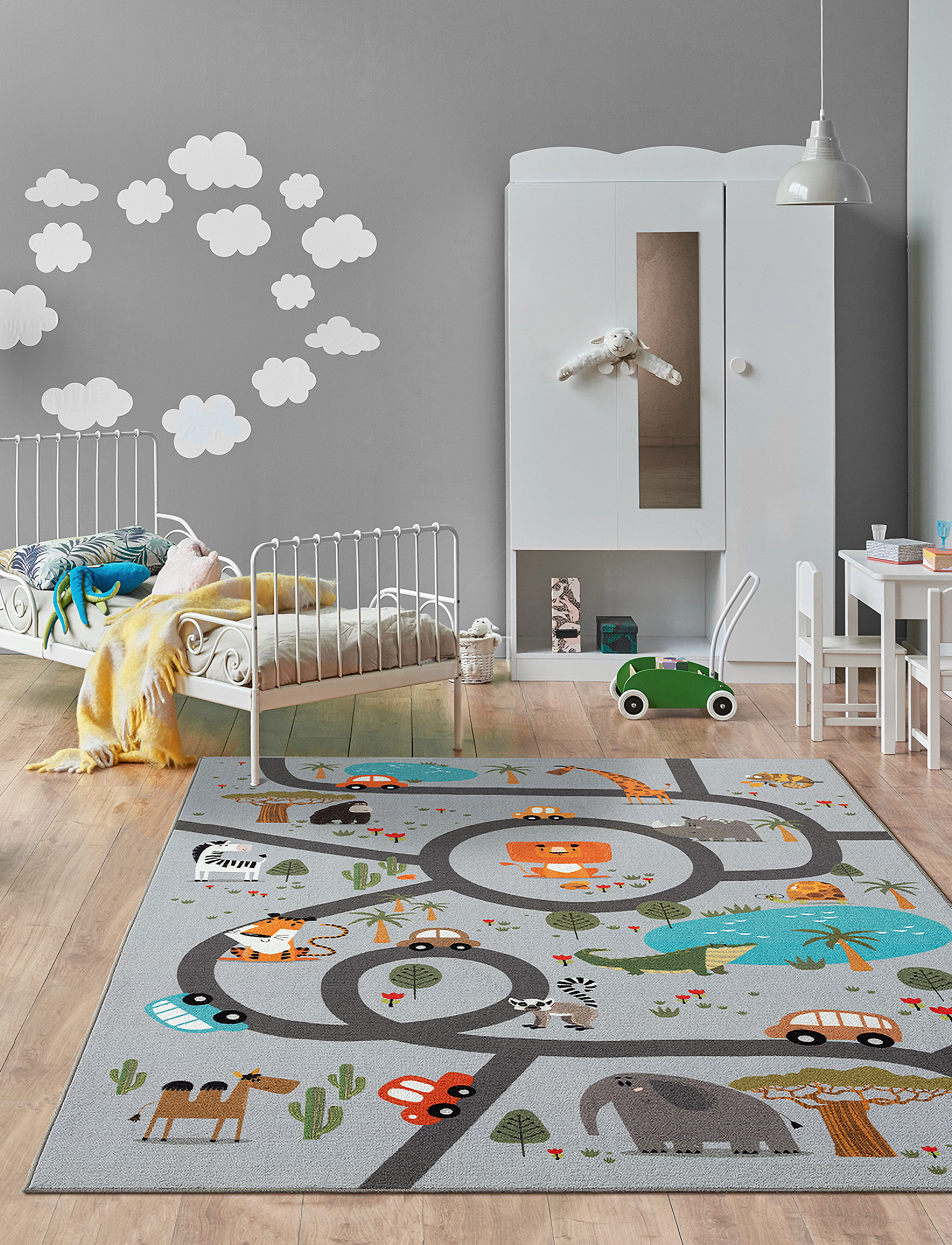 KM Home Play Animals, 120X160 cm, Grey, Tæpper Og Gulvtæpper > Rektangulære Tæpper, Børn