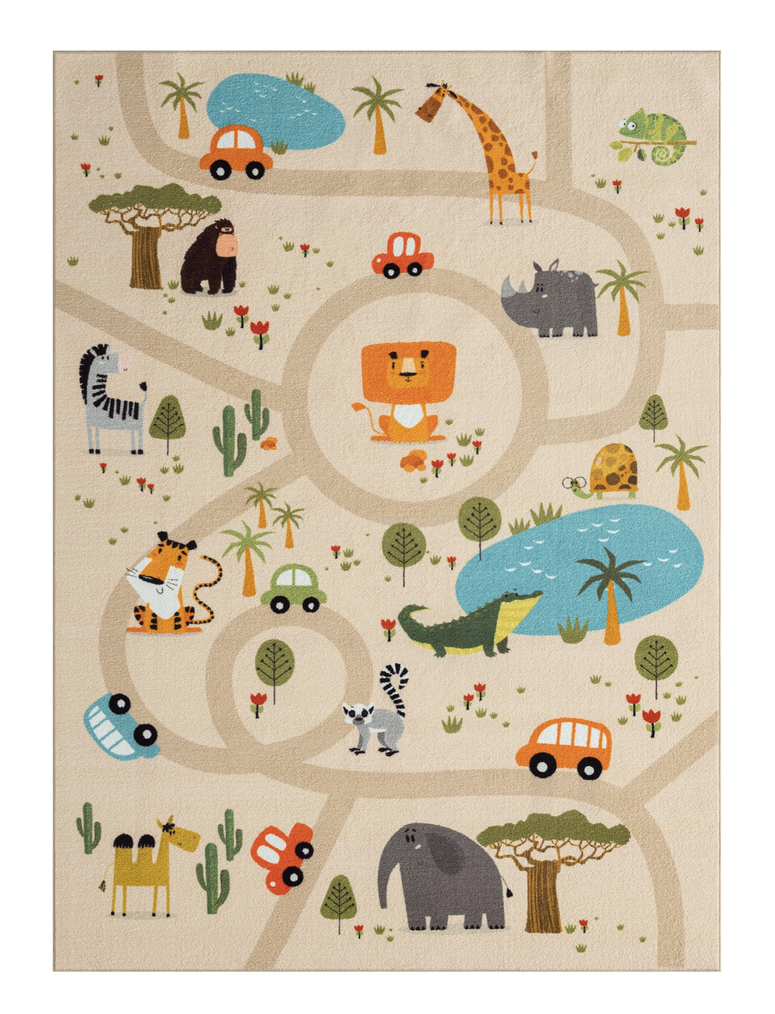 KM Home Play Animals, Firkantet tæppe, Beige, Str: 120X160CM