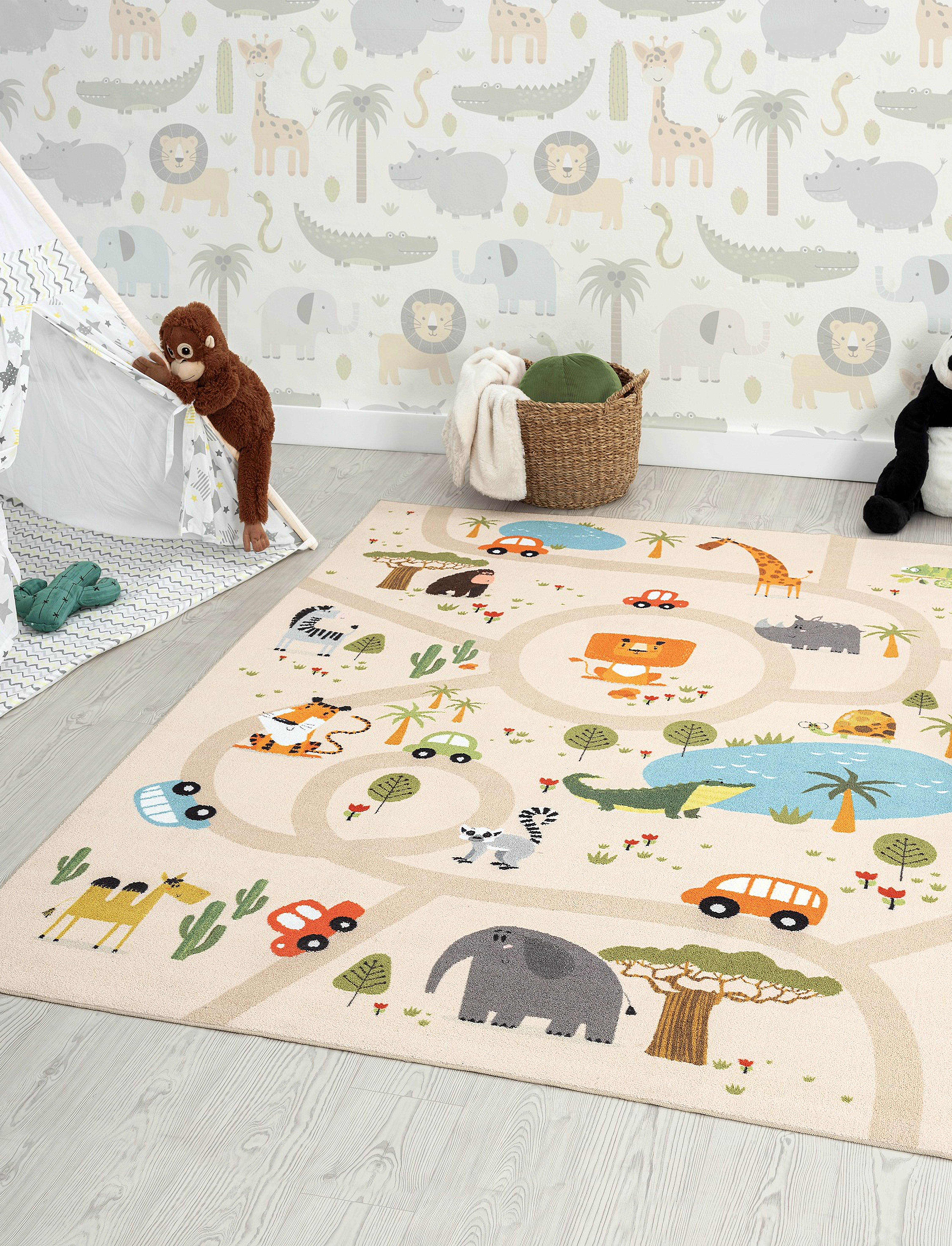 KM Home Play Animals, 120X160 cm, Beige, Tæpper Og Gulvtæpper > Rektangulære Tæpper, Børn