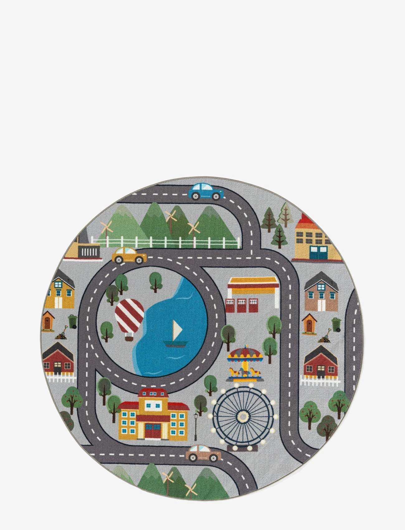 KM Home Play Road, Rundt tæppe, Multi/mønstret, Str: 120X120CM ROUND