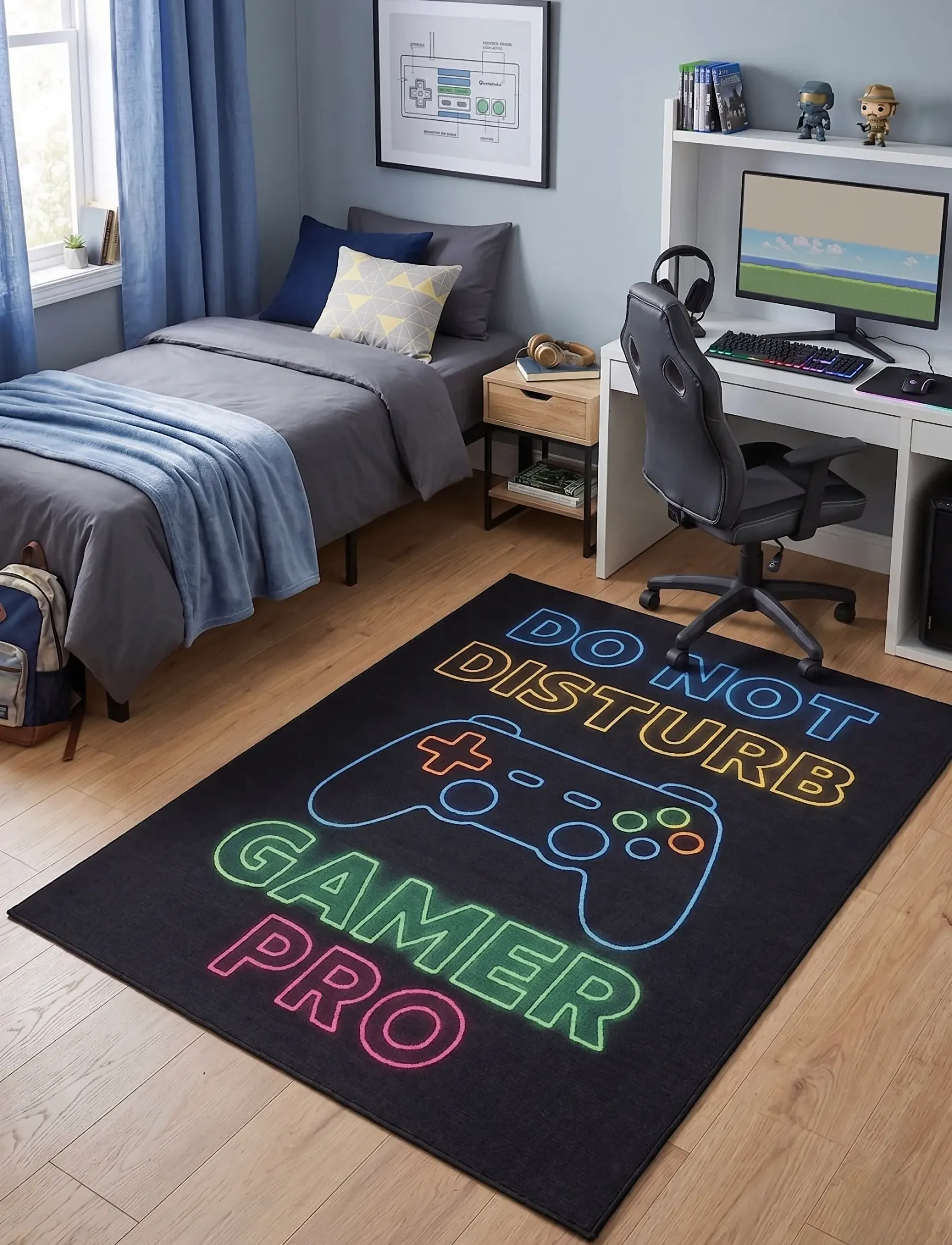 KM Home Play Gamer, 120X160 cm, Black, Tæpper Og Gulvtæpper > Rektangulære Tæpper, Børn