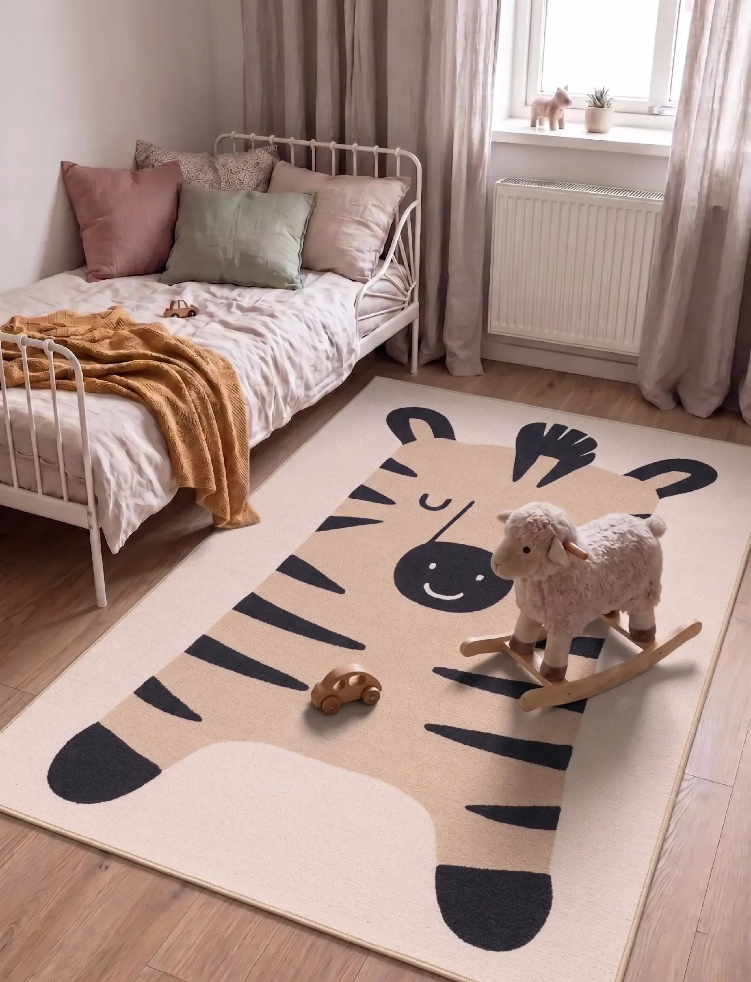 KM Home Play Zebra, 140X200 cm, Cream, Tæpper Og Gulvtæpper > Rektangulære Tæpper, Børn