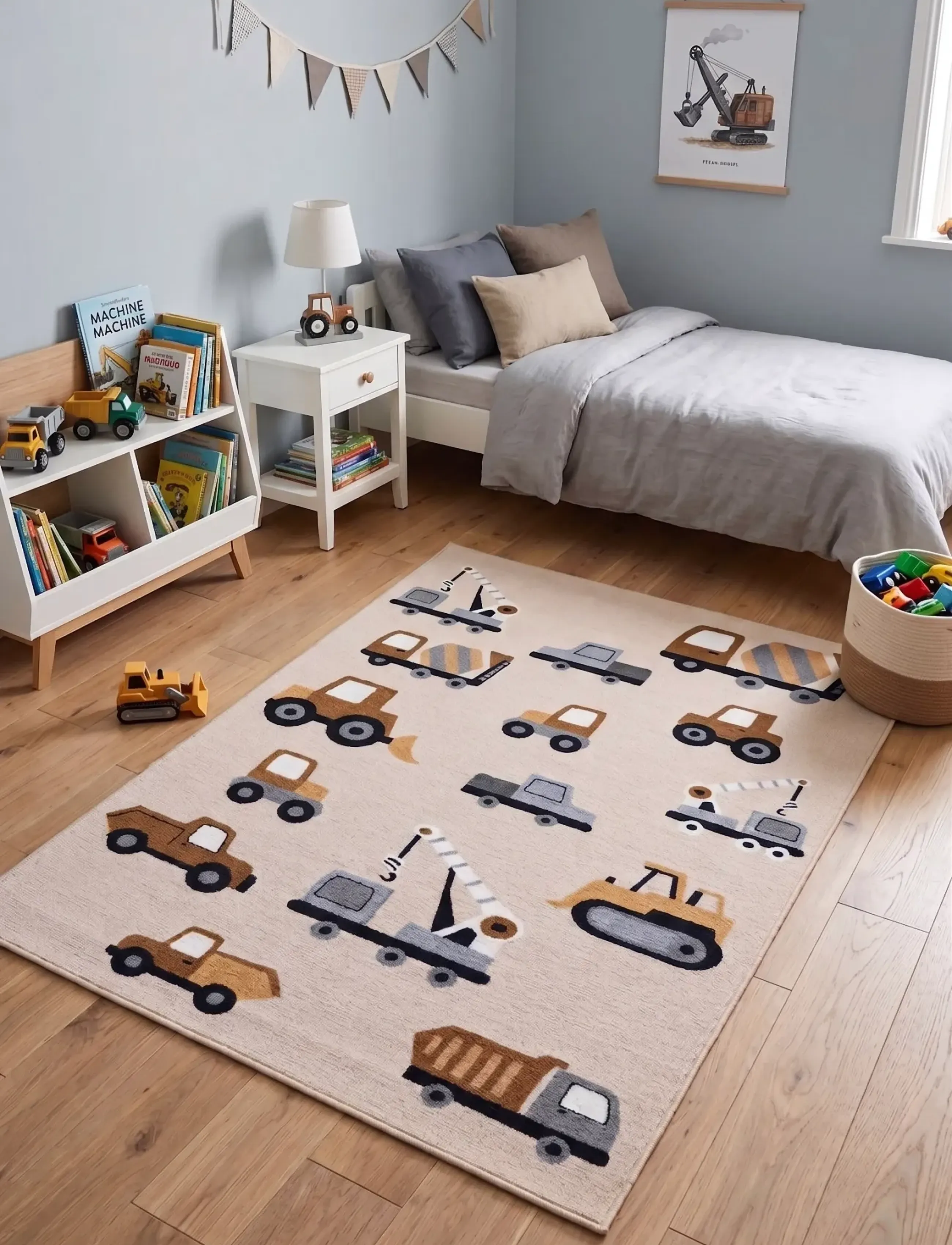 KM Home Play Wheels, Firkantet tæppe, Creme, Str: 140X200CM