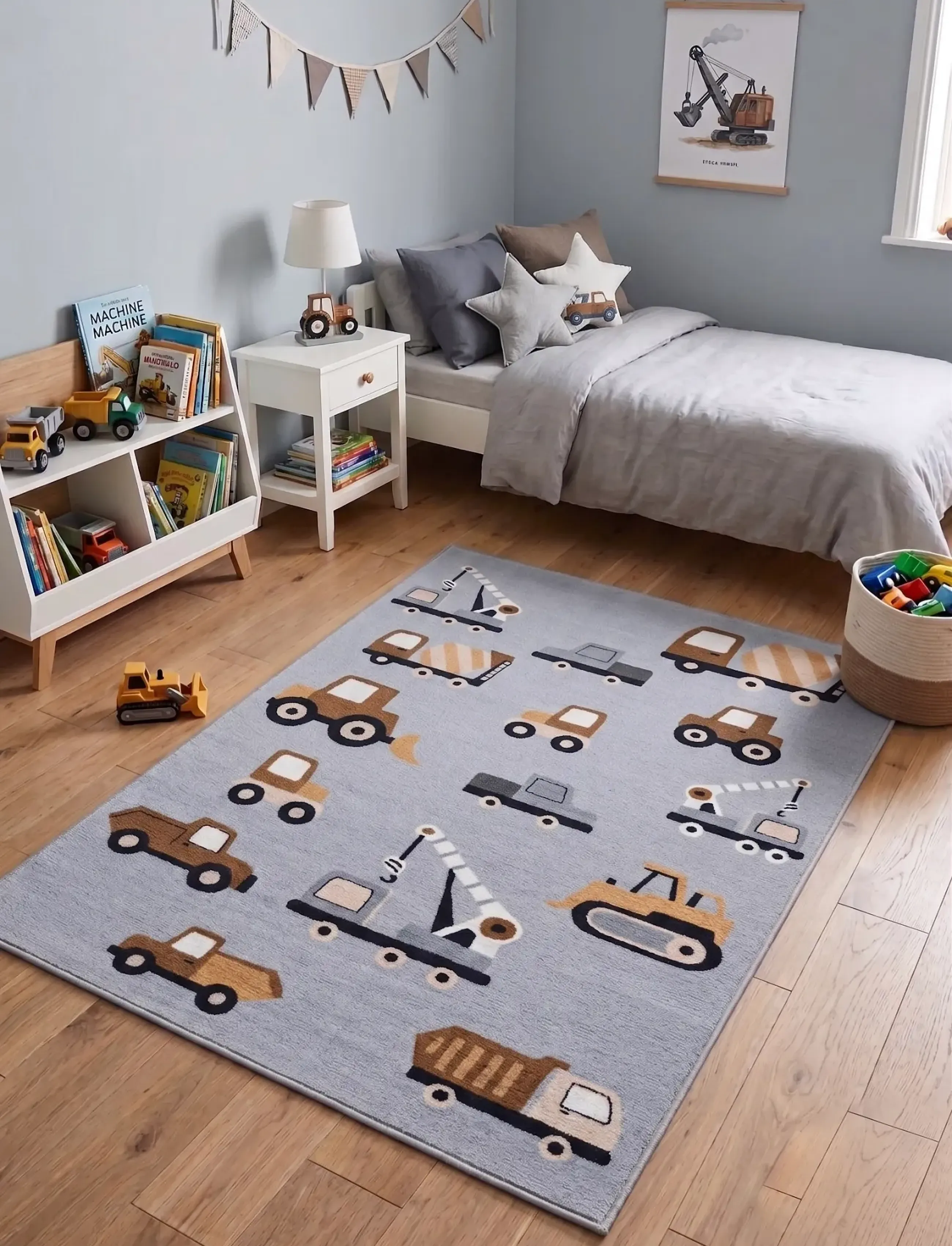 KM Home Play Wheels, 120X160 cm, Grey, Tæpper Og Gulvtæpper > Rektangulære Tæpper, Børn