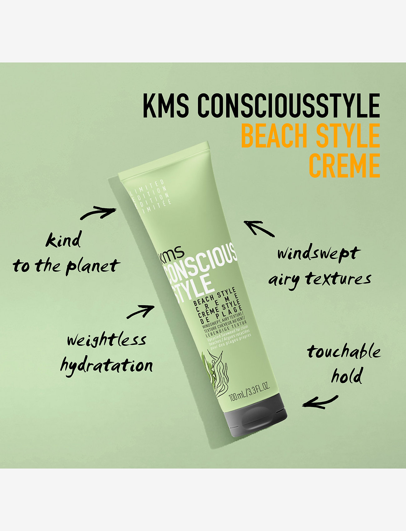 KMS Hair - KMS ConciousStyle Beach Style Creme 100ml - cream - clear - 1