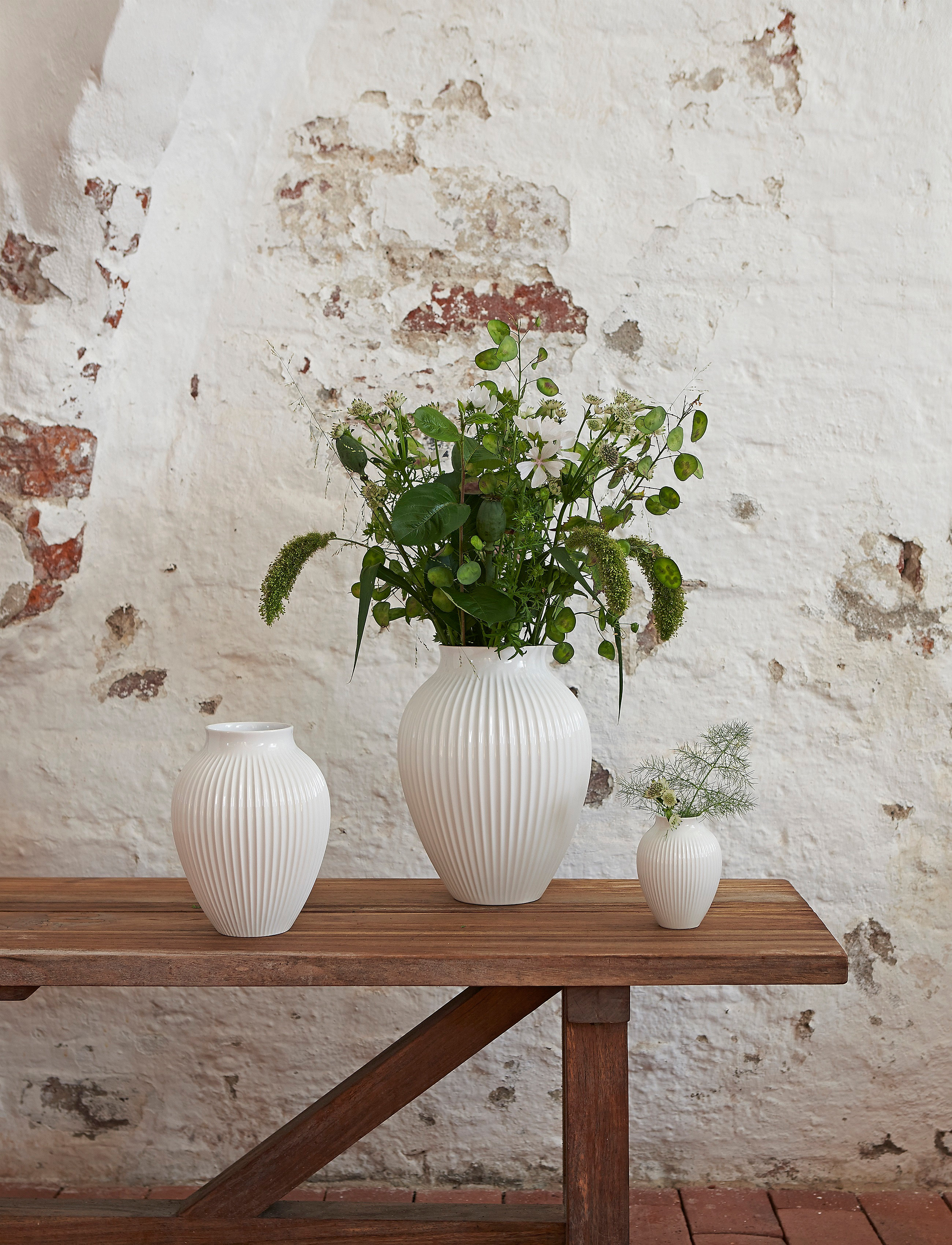 Knabstrup Keramik Knabstrup Vase, Riller, H12.5 cm, White, Vaser > Store Vaser, Unisex